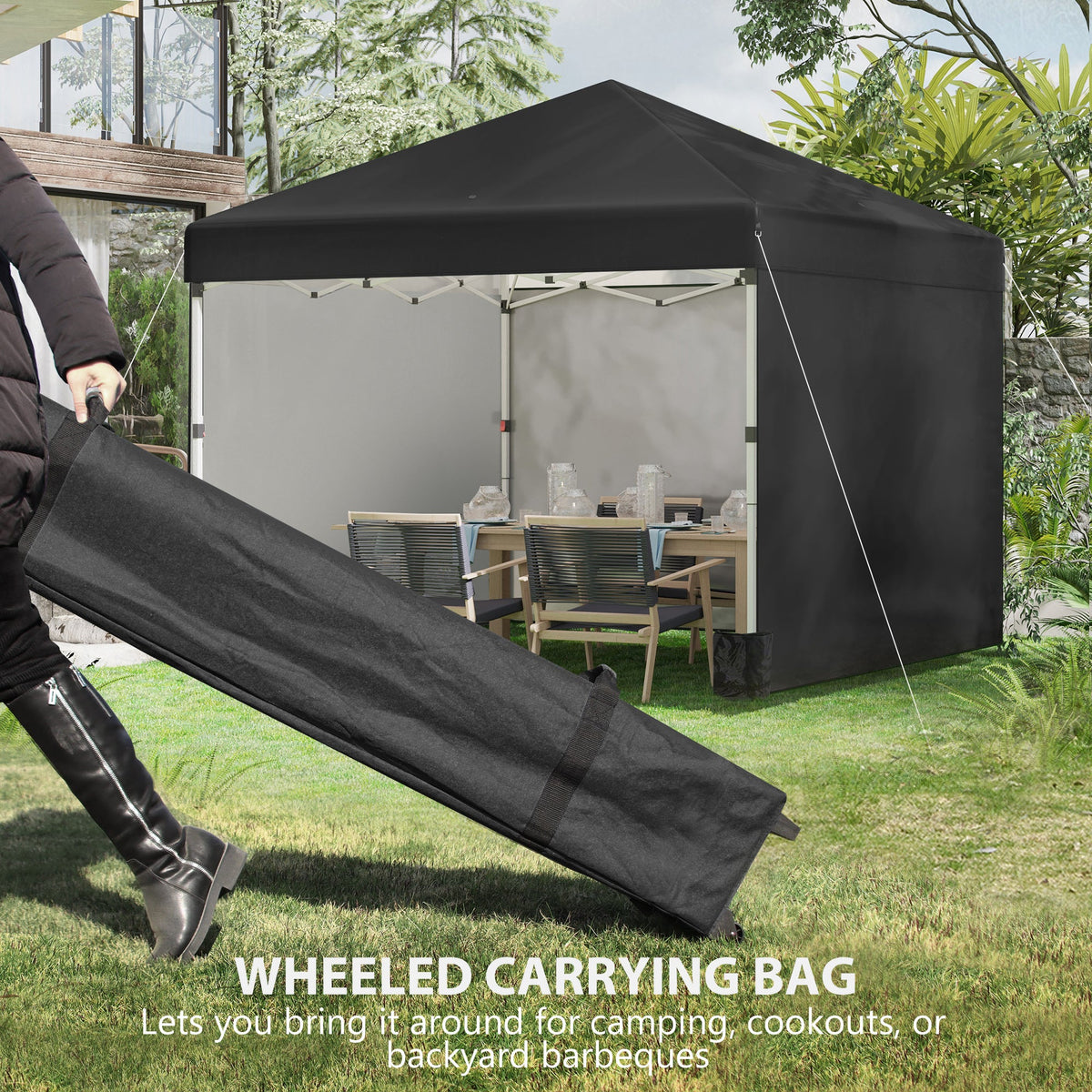 3 x 3 (M) Pop Up Gazebo with 3 Sidewalls, Leg Weight Bags and Wheeled Bag, Height Adjustable Party Tent Event Shelter for Garden, Patio, Black