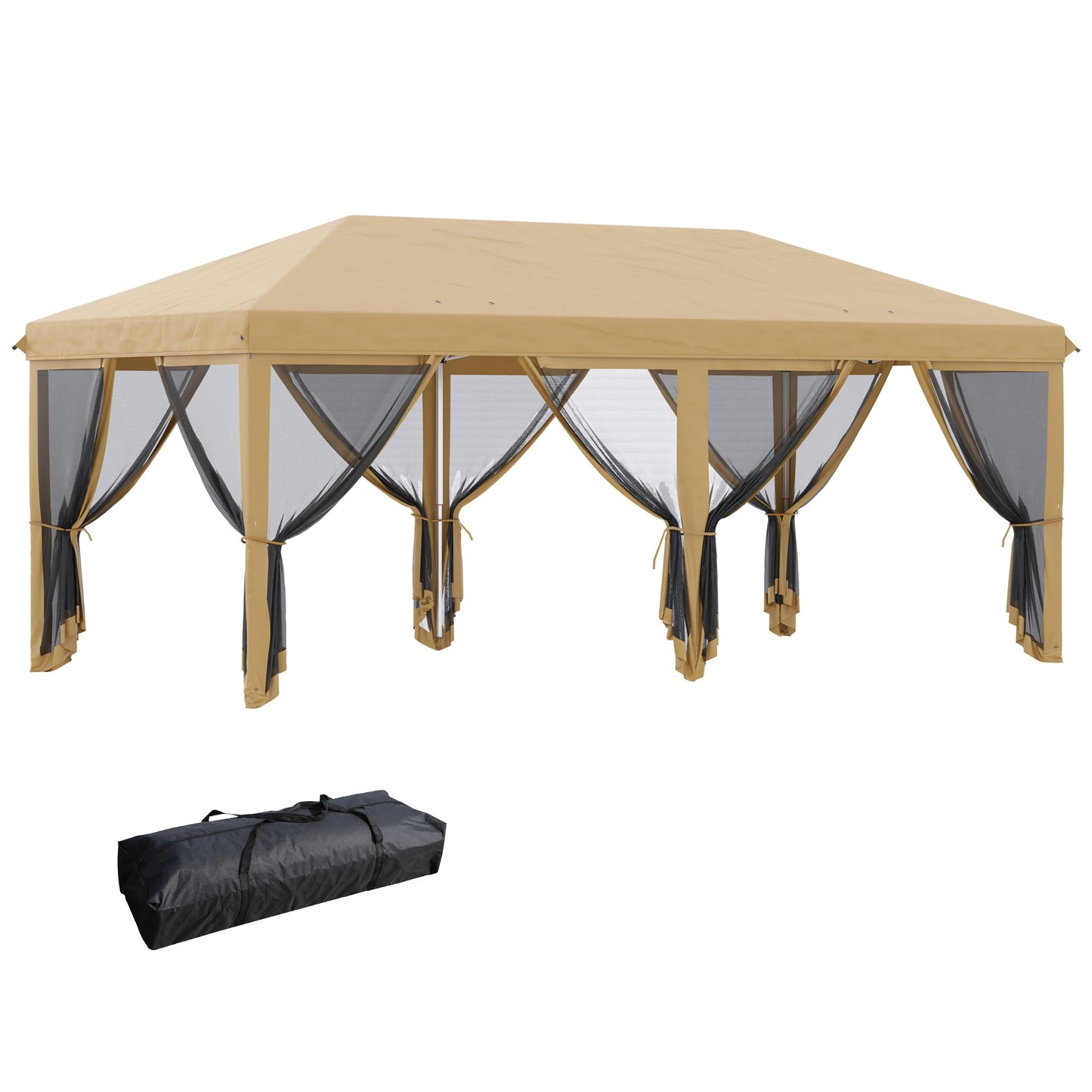 3 x 6m Pop Up Gazebo, Outdoor Canopy Shelter, Marquee Party Wedding Tent with 6 Mesh Walls and Carry Bag, Beige