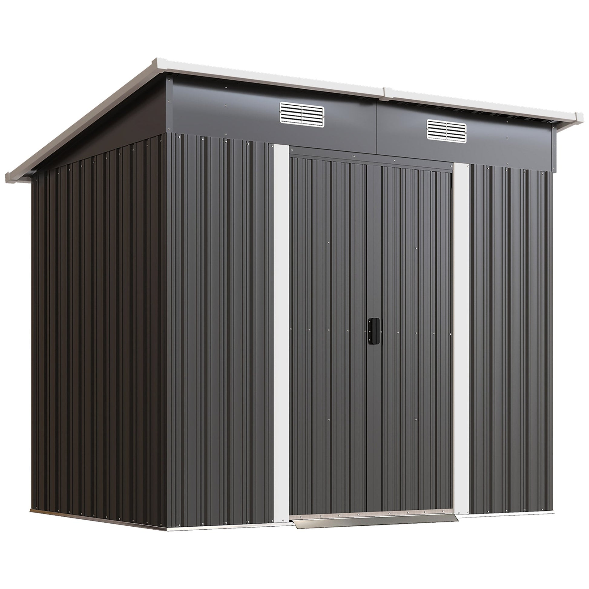 7 x 4ft Outdoor Storage Shed with Foundation Kit, Lean to Metal Garden Shed for Log, Rubbish Bin, Tool, Lawnmower, Bike, Patio Use, Black