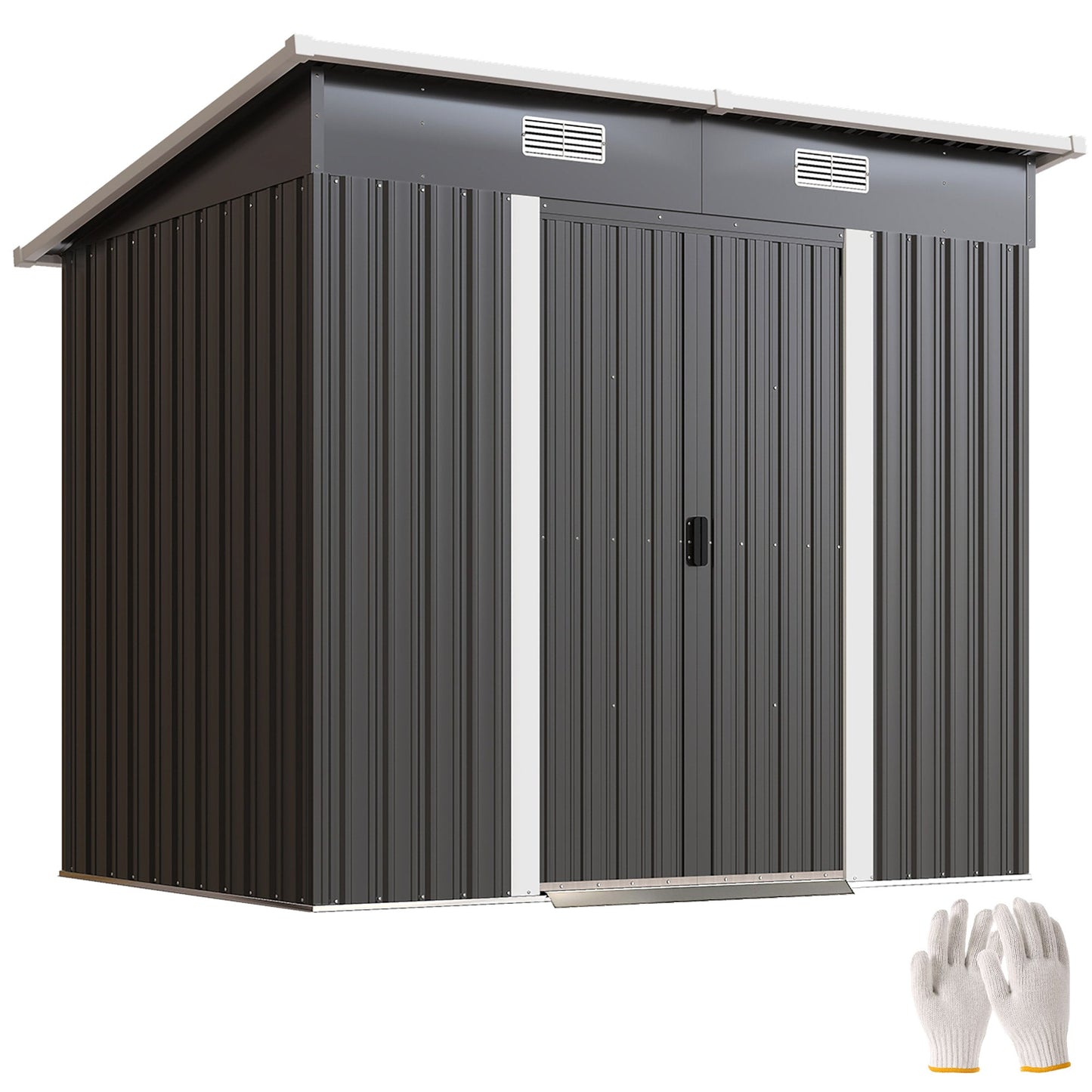 7 x 4ft Outdoor Storage Shed with Foundation Kit, Lean to Metal Garden Shed for Log, Rubbish Bin, Tool, Lawnmower, Bike, Patio Use, Black