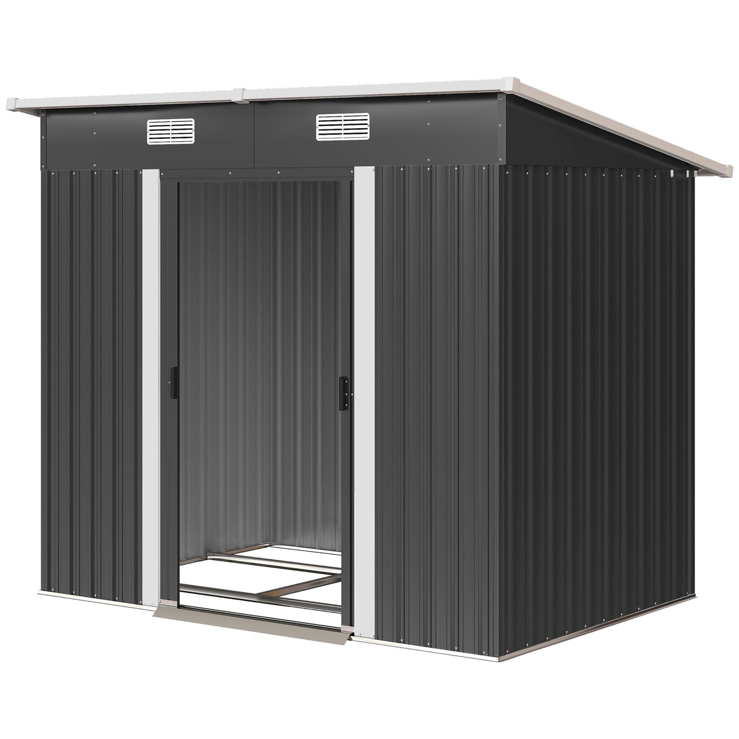 7 x 4ft Outdoor Storage Shed with Foundation Kit, Lean to Metal Garden Shed for Log, Rubbish Bin, Tool, Lawnmower, Bike, Patio Use, Black