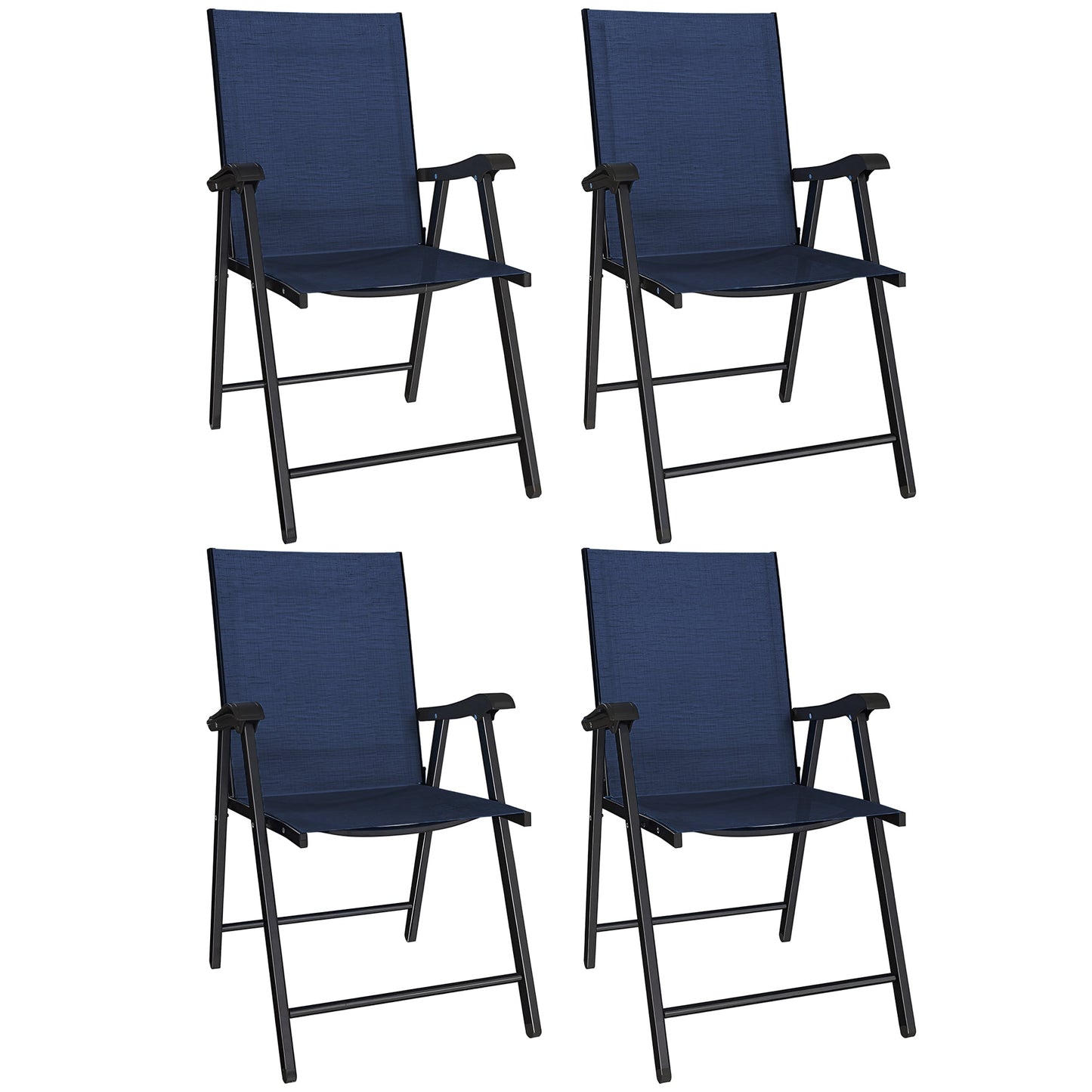 Folding Garden Chairs Set of 4, Foldable Garden Dining Chairs with High Back and Armrests, Breathable Texteline Folding Outdoor Chair Set with Metal Frame for Patio, Balcony, Navy Blue