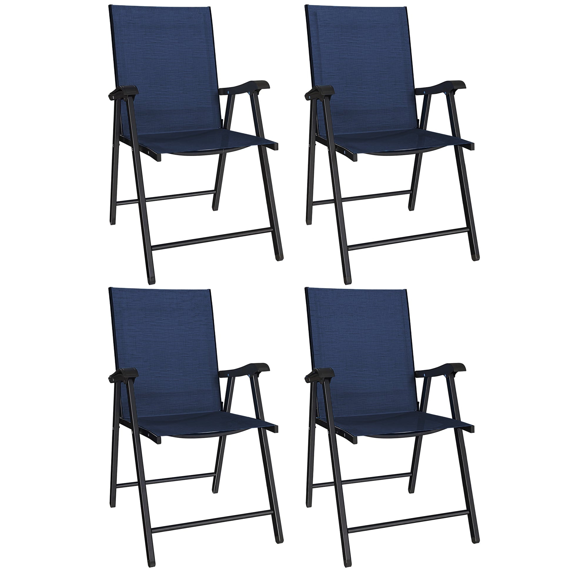 Folding Garden Chairs Set of 4, Foldable Garden Dining Chairs with High Back and Armrests, Breathable Texteline Folding Outdoor Chair Set with Metal Frame for Patio, Balcony, Navy Blue