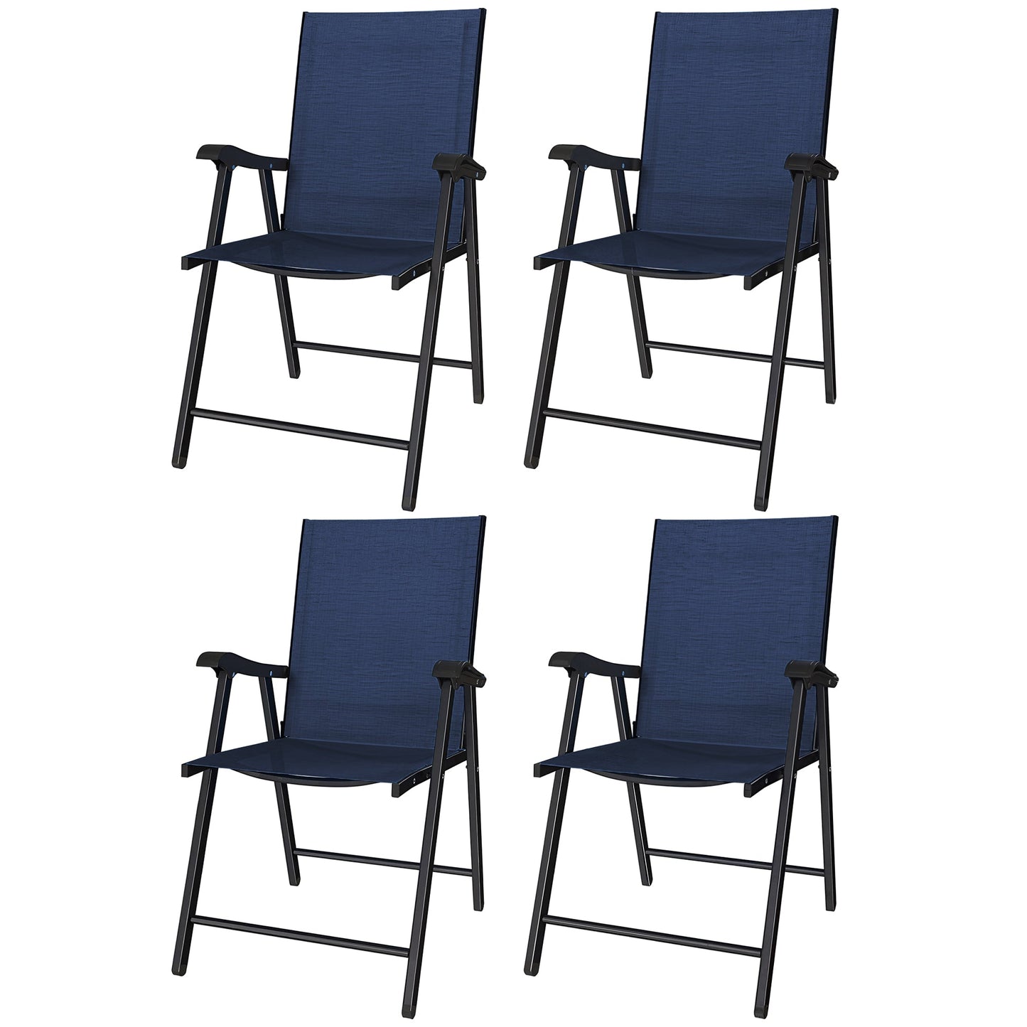 Folding Garden Chairs Set of 4, Foldable Garden Dining Chairs with High Back and Armrests, Breathable Texteline Folding Outdoor Chair Set with Metal Frame for Patio, Balcony, Navy Blue