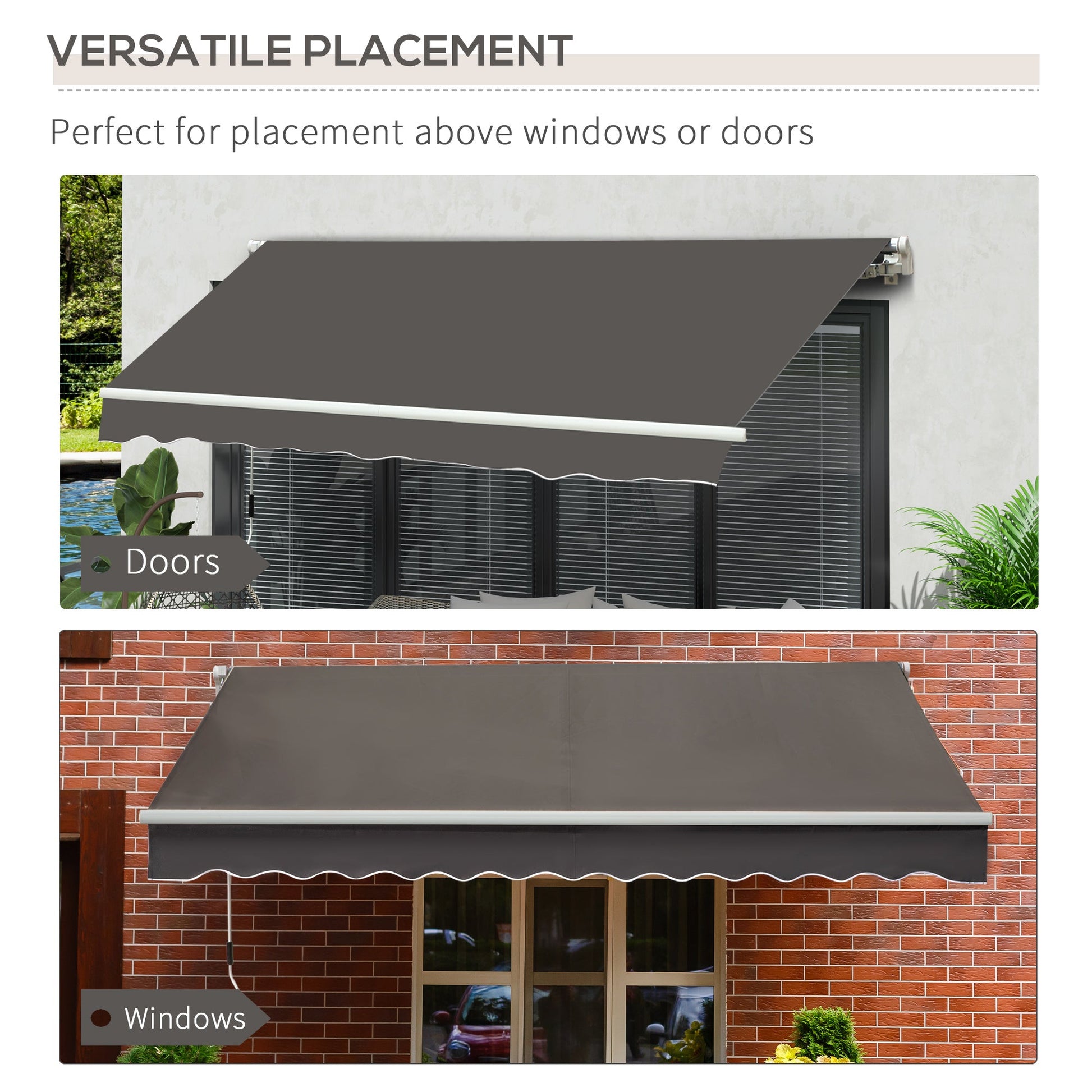 3 x 2m Manual Window Awning Canopy Garden Outdoor Shelter Patio Sun Shade UV Blocker Light Weight Aluminium Frame w/ Hand Crank Grey