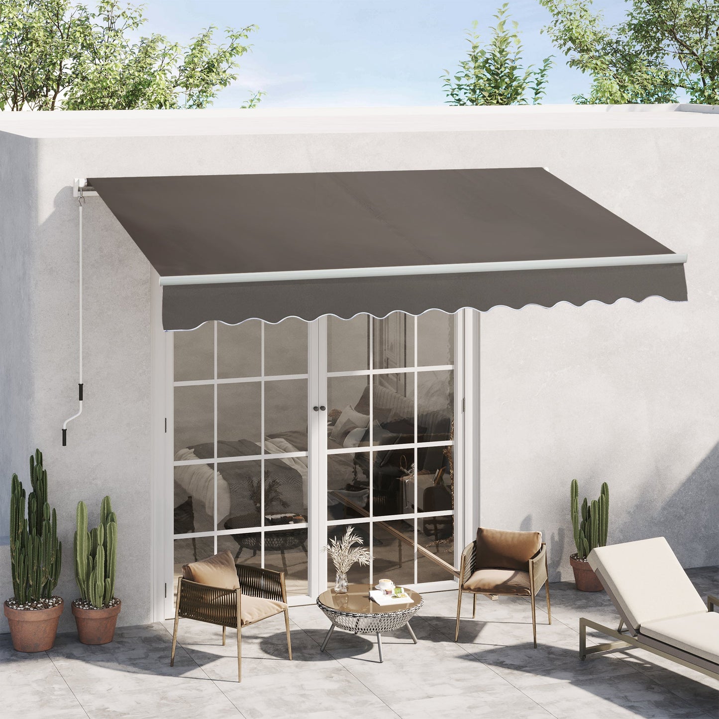 3 x 2m Manual Window Awning Canopy Garden Outdoor Shelter Patio Sun Shade UV Blocker Light Weight Aluminium Frame w/ Hand Crank Grey