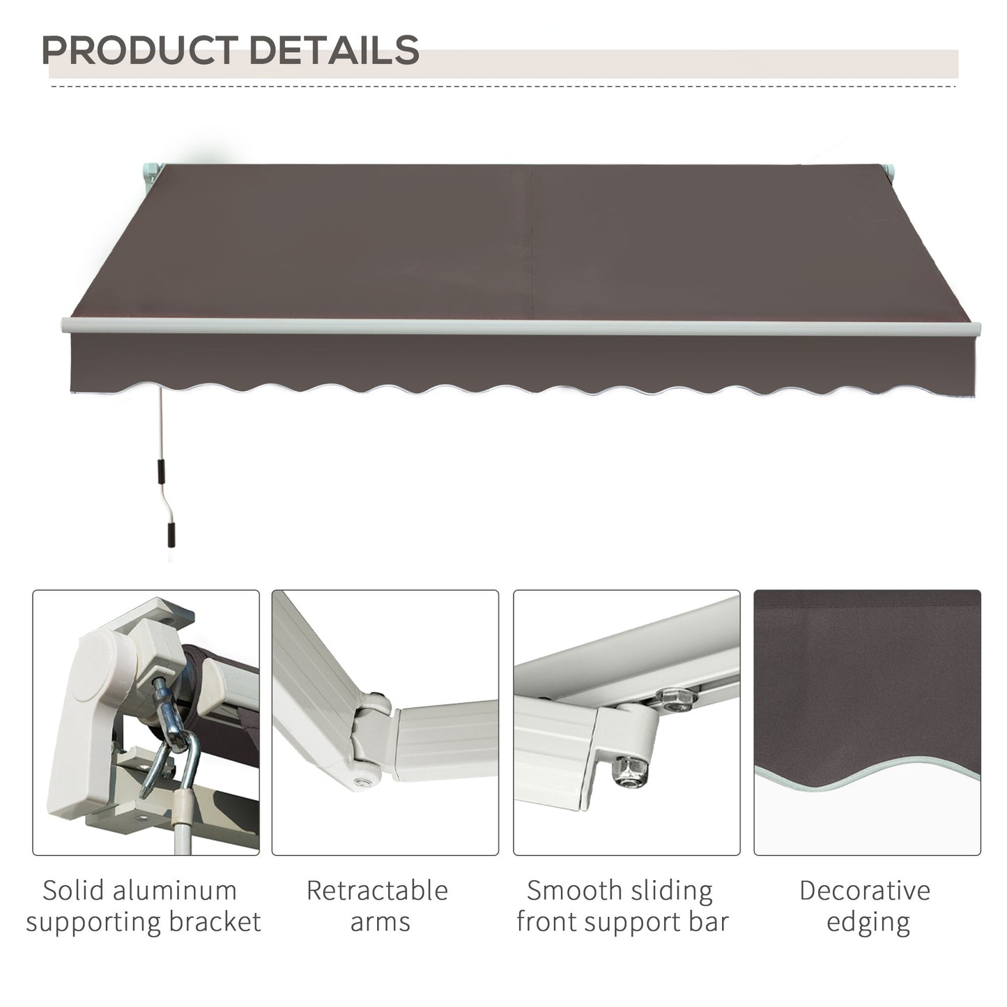 3 x 2m Manual Window Awning Canopy Garden Outdoor Shelter Patio Sun Shade UV Blocker Light Weight Aluminium Frame w/ Hand Crank Grey