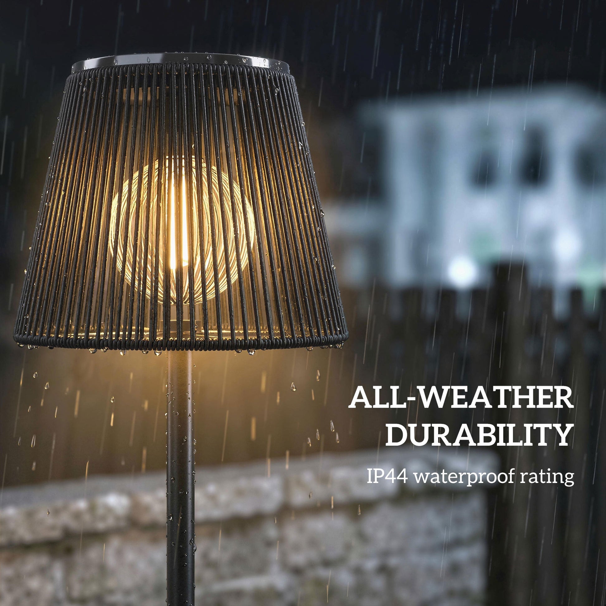 Outdoor Solar Floor Lamp, Adjustable Height Rechargeable Floor Lamp, IP44 Waterproof, with Light Sensor, 2700K Warm Light for Garden and Balcony, Black