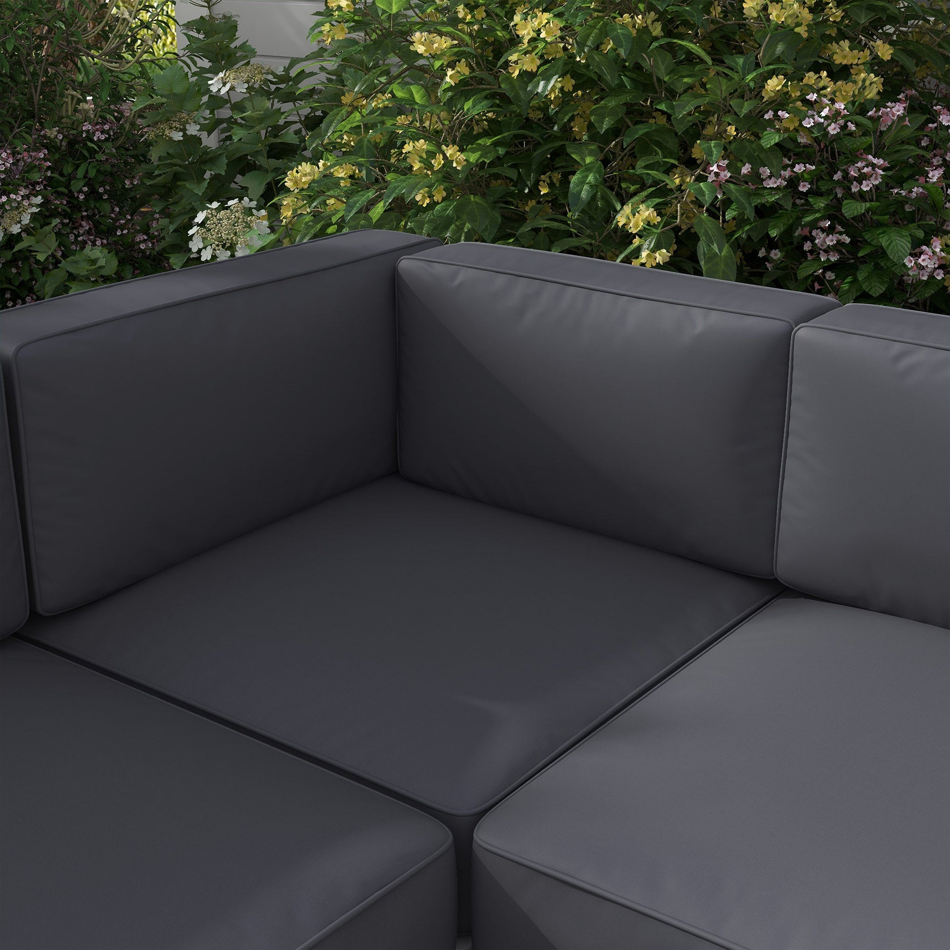 5-Piece Garden Sofa Set with Cushions, 6 Seater Aluminium Garden Furniture Set with Glass Top Coffee Table, Patio Sectional Conservatory Furniture for Patio & Terrace, Light Grey