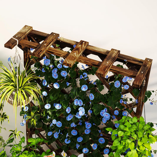 Wooden Planter with Trellis, Freestanding Raised Garden Bed with Drainage Holes, Outdoor Planter Box with Liner for Vegetables, Herbs and Flowers, Carbonised