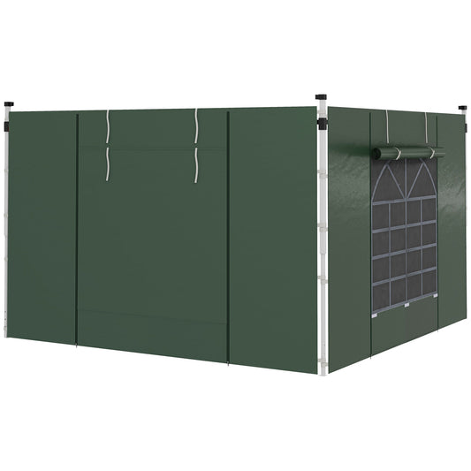 Gazebo Side Panels with Windows and Doors, for 3x3(m) or 3x6m Pop Up Gazebo, 2 Pack Sides Replacement, Green