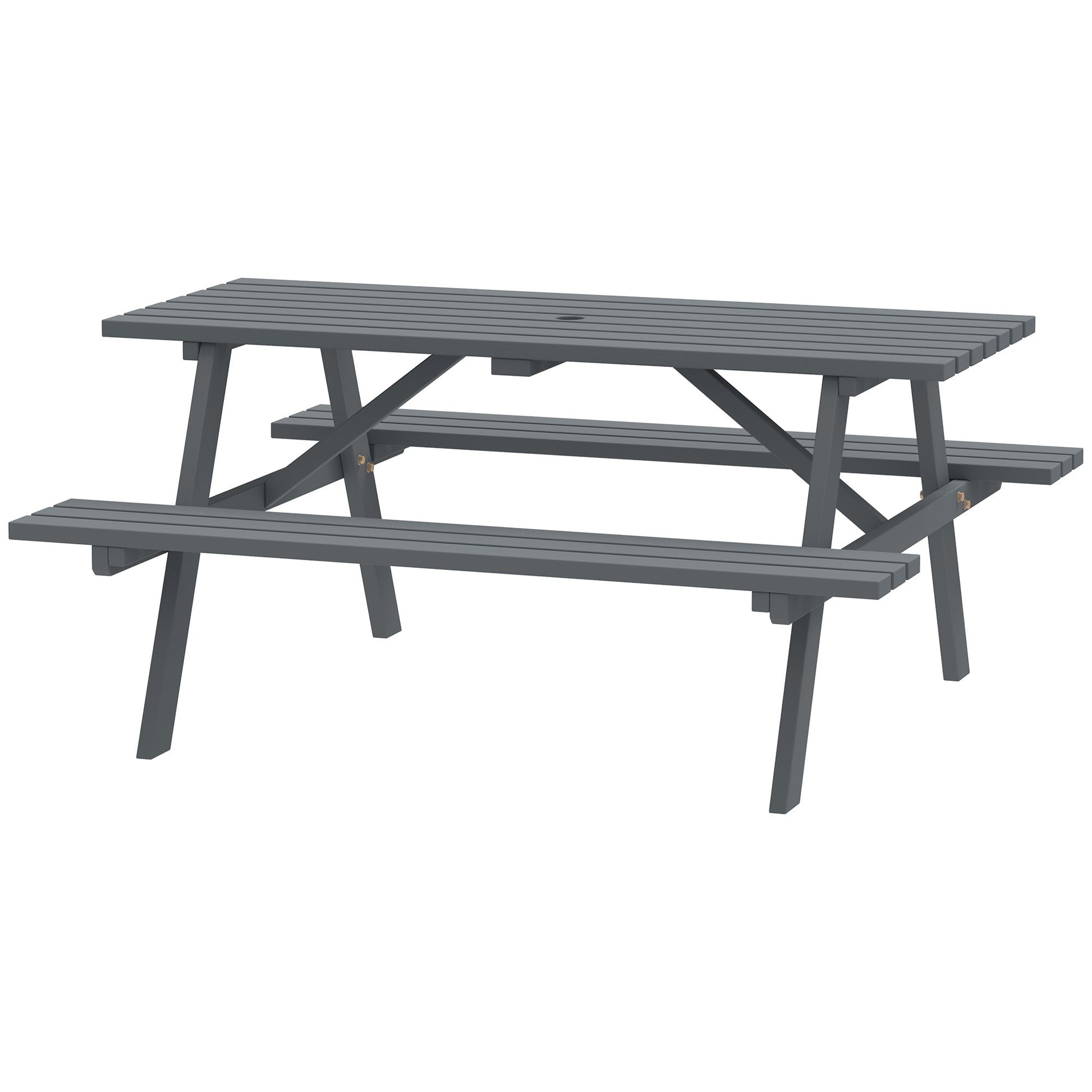 6 Seater Wooden Picnic Table Bench for Outdoor Garden or Patio with Parasol Cutout 150 cm Grey