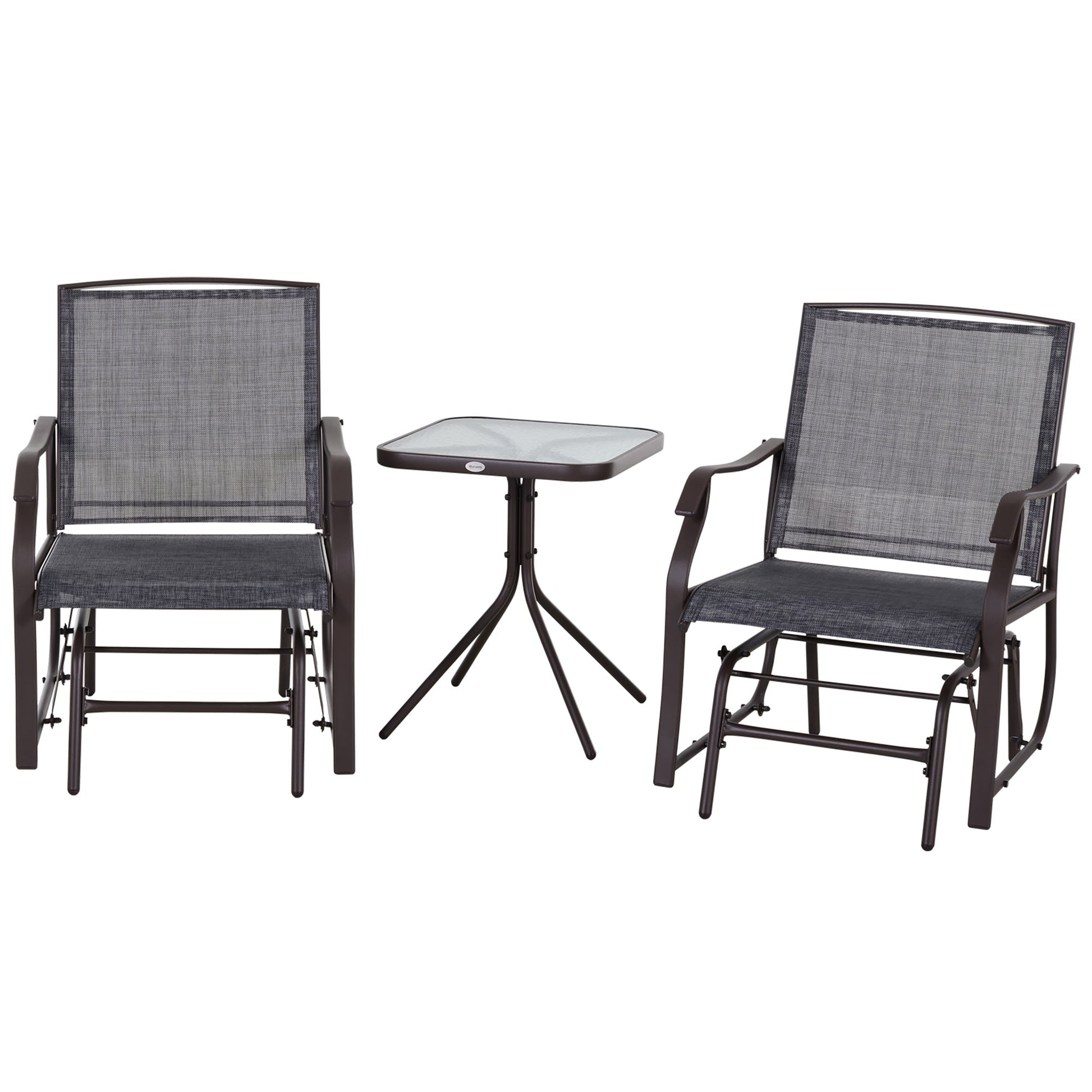 Glider Rocking Chair & Table Set 2 Single Seaters Rocker Garden Swing Chair Patio Furniture Bistro Set Grey