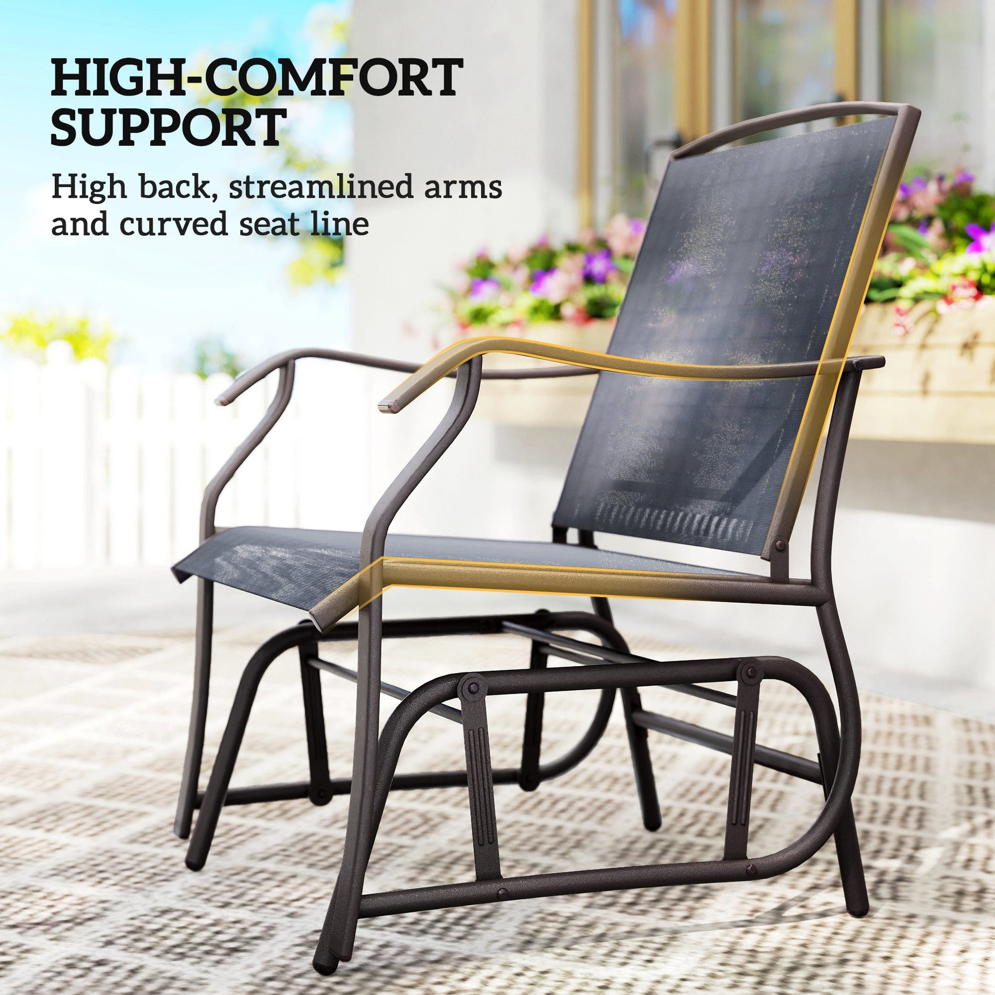 Glider Rocking Chair & Table Set 2 Single Seaters Rocker Garden Swing Chair Patio Furniture Bistro Set Grey