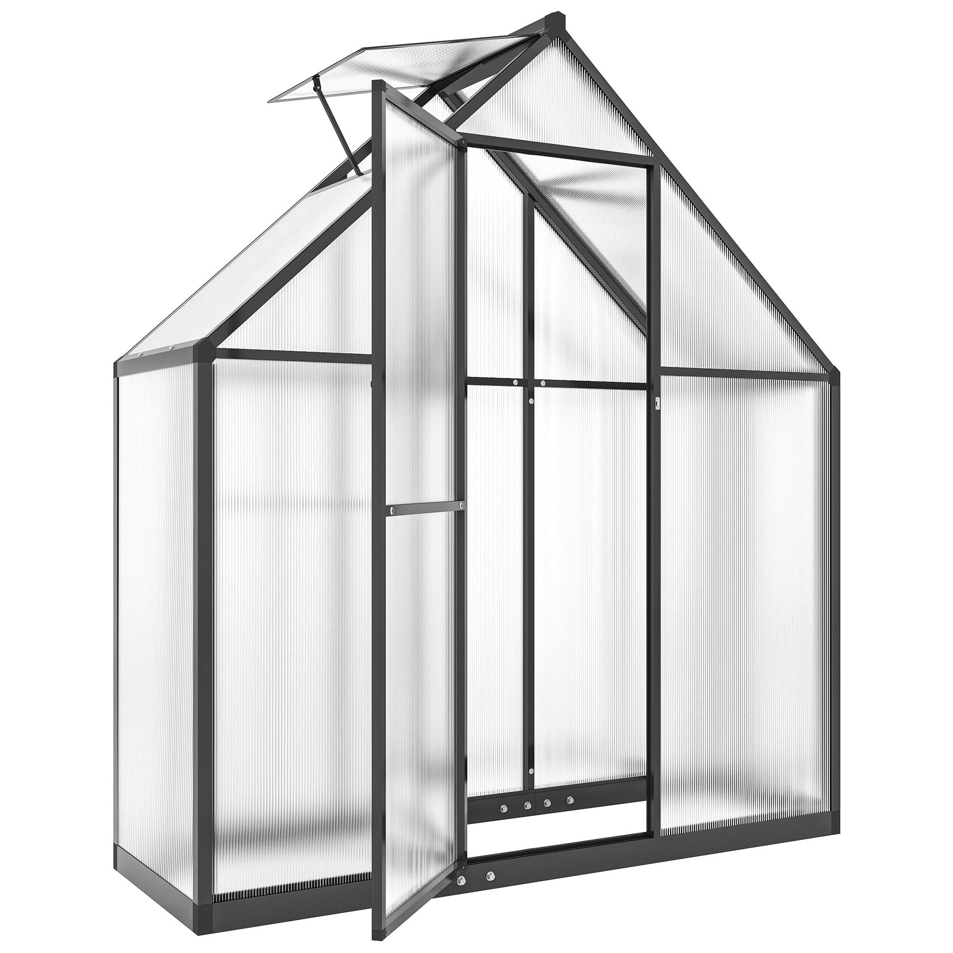 5.5 x 6.5ft Polycarbonate Greenhouse with Swing Door and Adjustable Window, Walk-in Greenhouse Aluminium Garden Green House for Patio Garden Backyard, Black