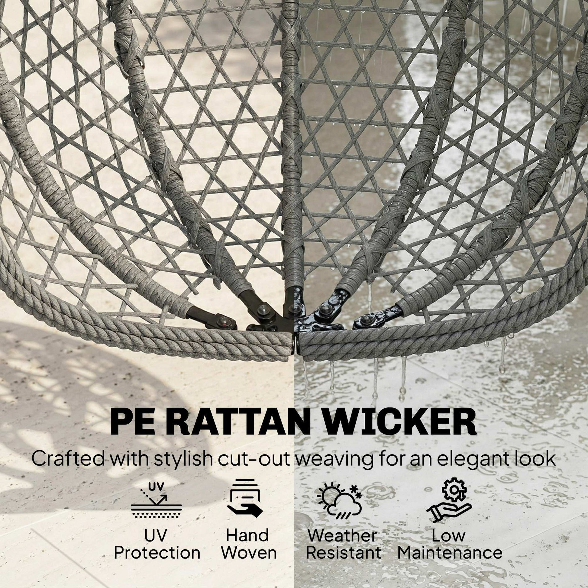Hanging Egg Chair, Indoor Outdoor Rattan Hammock Swing Chair with Stand, Safety Strap, Foldable Basket, Thick Cushion, Headrest, Metal Frame for Garden Balcony Patio Lounge Porch, Dark Grey