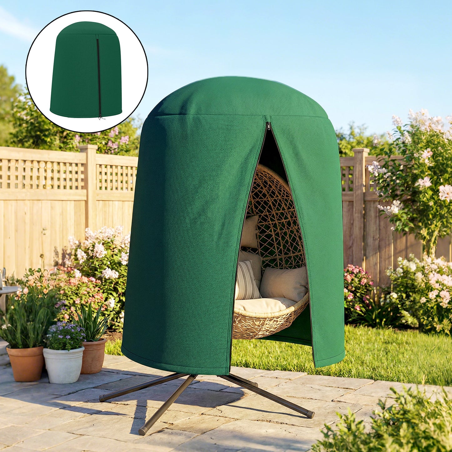 Hanging Egg Chair Cover, Outdoor Single Swing Chair Cover, Waterproof Anti-dust Furniture Protector with Zipper, 420D Oxford Fabric for Φ128 x 190H cm Stand, Green