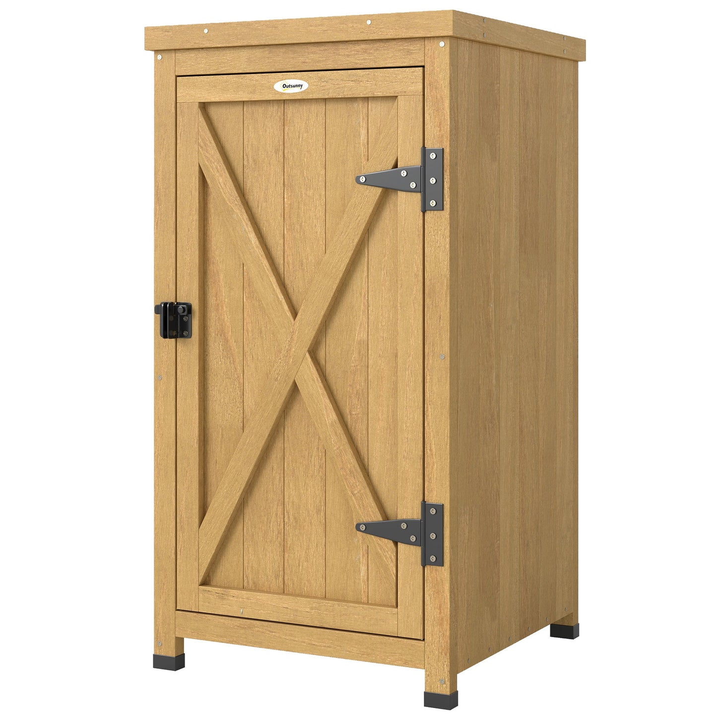 Wooden Garden Shed, Garden Tool Storage Shed with Galvanised Top and Shelf, Outdoor Storage Cabinet with Door, Light Brown