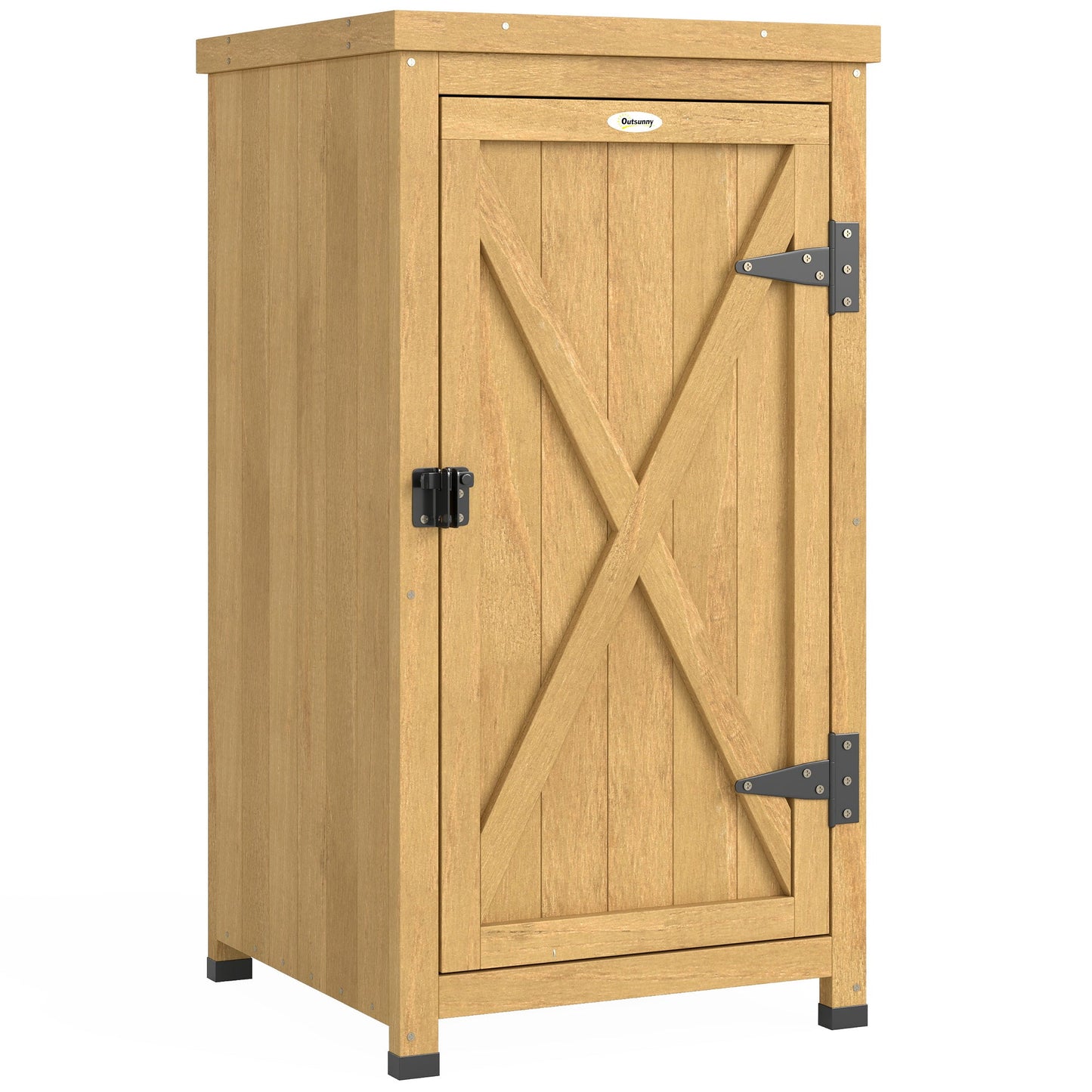 Wooden Garden Shed, Garden Tool Storage Shed with Galvanised Top and Shelf, Outdoor Storage Cabinet with Door, Light Brown