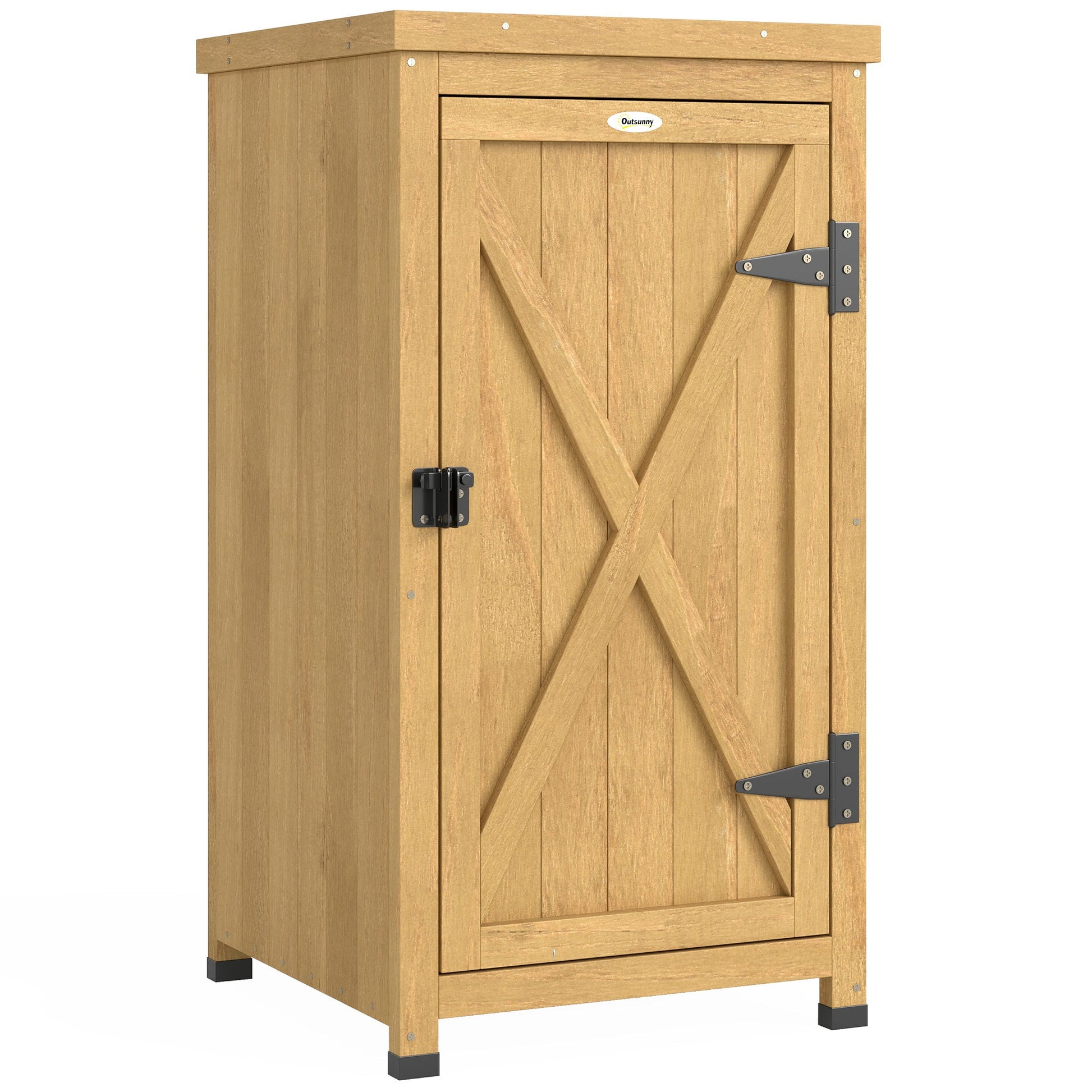 Wooden Garden Shed, Garden Tool Storage Shed with Galvanised Top and Shelf, Outdoor Storage Cabinet with Door, Light Brown