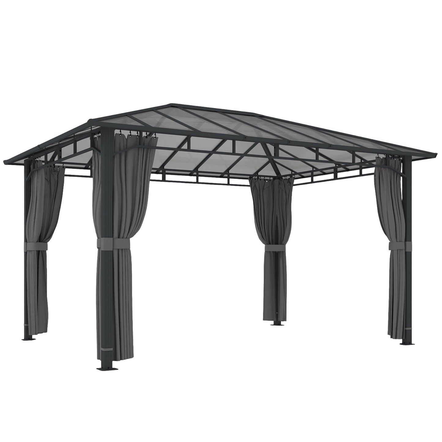 3 x 4 m Outdoor Hardtop Gazebo Canopy with Polycarbonate Roof, Waterproof Aluminium Permanent Pavilion Garden Gazebo Patio Shelter with Curtains, Dark Grey