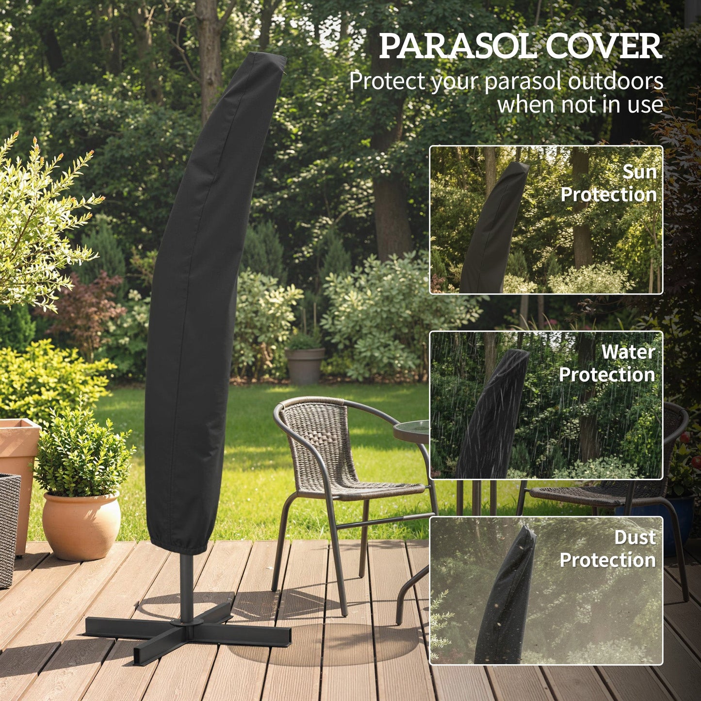 3 m Cantilever Parasol with Umbrella Weights, Cross Base, Offset Outdoor Umbrella with Protective Cover, Crank Handle, Hanging Sun Shade, Coffee