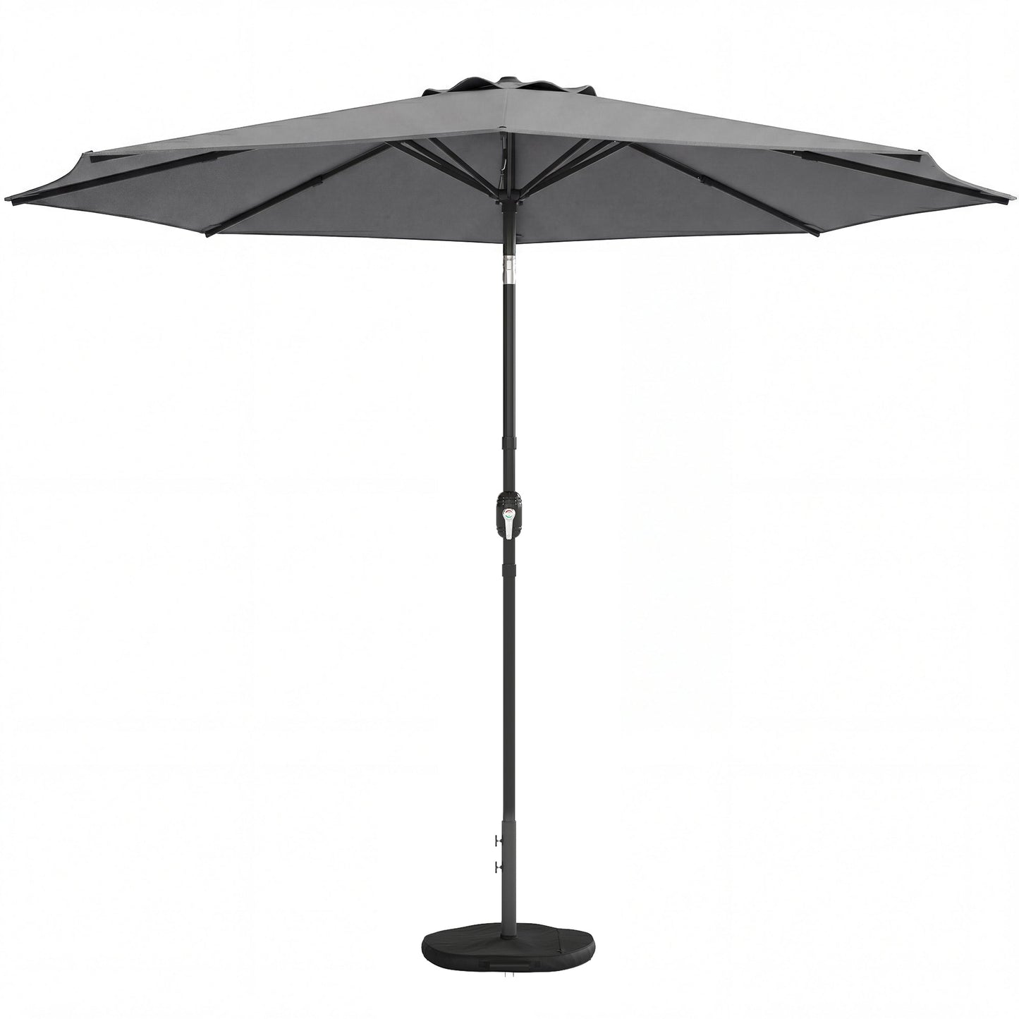 2.7 m Garden Parasol Umbrella with Cross Base and Sandbag, Retractable Ribs, Outdoor Table Market Patio Umbrella Sun Shade with 30 Degree Tilt and Crank, Vent, Light Grey