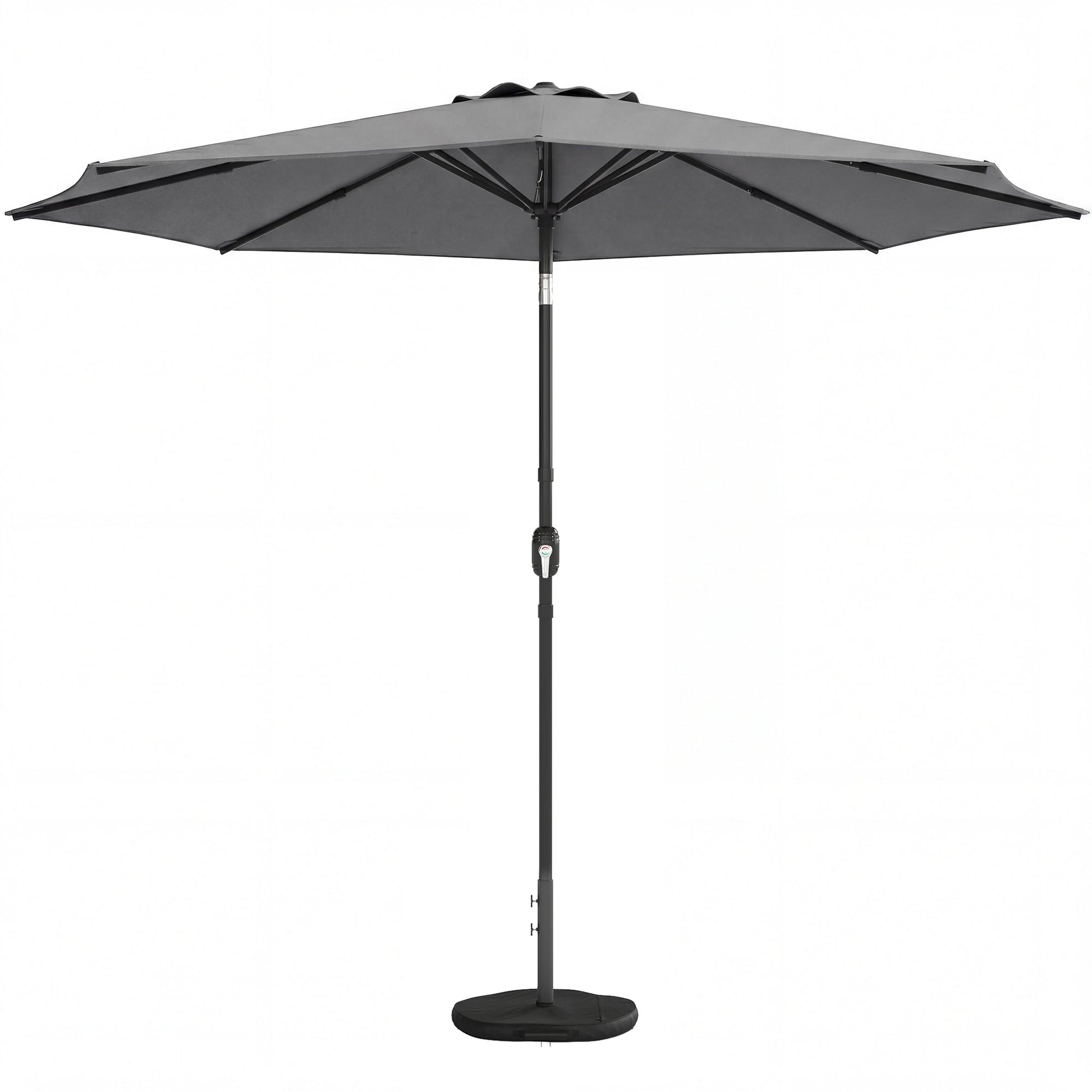 2.7 m Garden Parasol Umbrella with Cross Base and Sandbag, Retractable Ribs, Outdoor Table Market Patio Umbrella Sun Shade with 30 Degree Tilt and Crank, Vent, Light Grey
