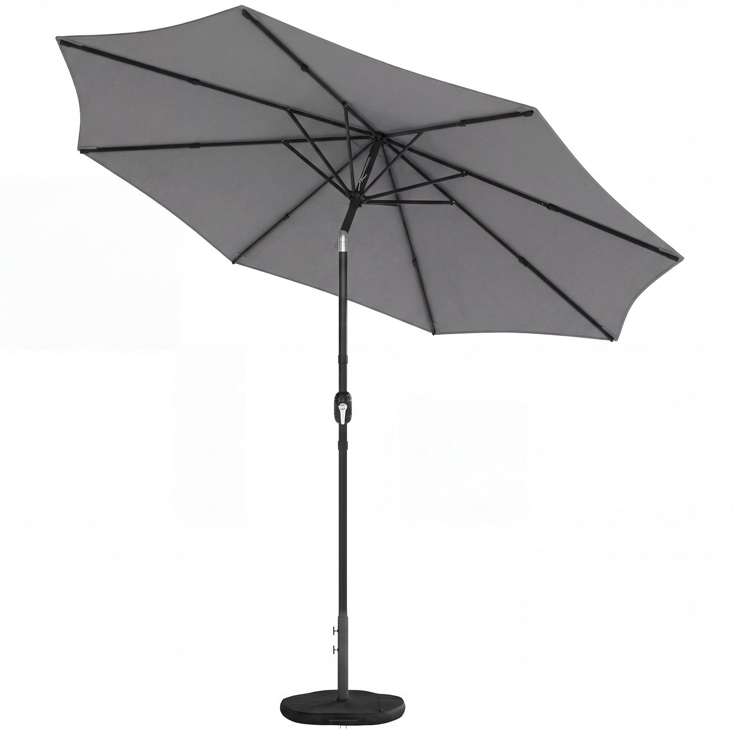 2.7 m Garden Parasol Umbrella with Cross Base and Sandbag, Retractable Ribs, Outdoor Table Market Patio Umbrella Sun Shade with 30 Degree Tilt and Crank, Vent, Light Grey