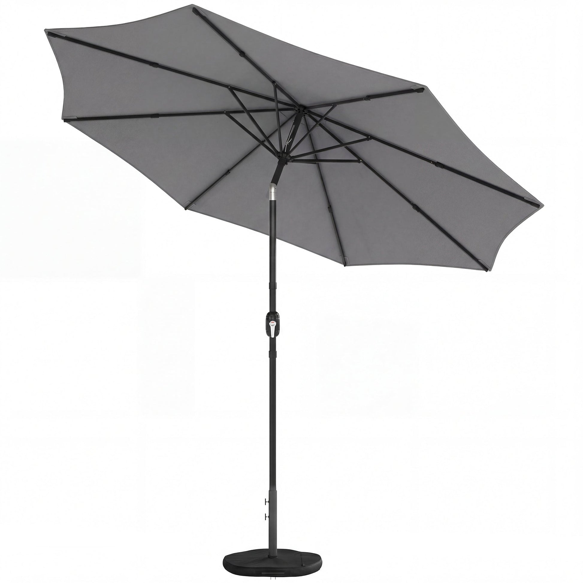 2.7 m Garden Parasol Umbrella with Cross Base and Sandbag, Retractable Ribs, Outdoor Table Market Patio Umbrella Sun Shade with 30 Degree Tilt and Crank, Vent, Light Grey