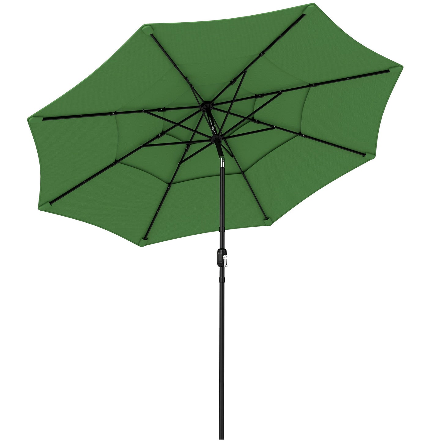 3 m Garden Parasol, Parasol Umbrella with 3-tier Roof, Crank Handle, Tilt Function, Polyester Canopy, Outdoor Table Umbrella for Patio, Garden, Green