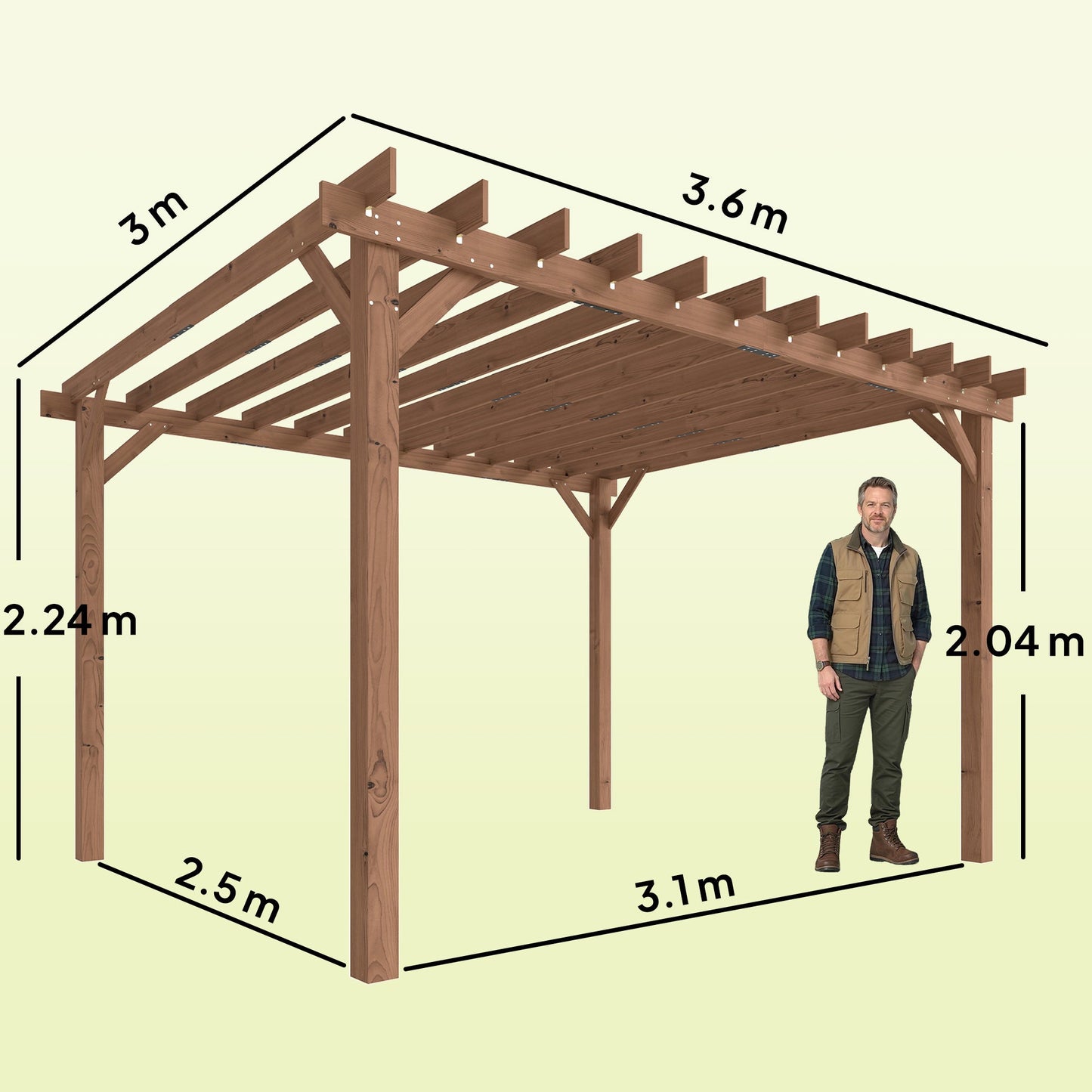 3.6 x 3 m Wooden Pergola Kit, Garden Pergola Gazebo Grape Trellis with Triangle Supports, Crossing Beams for Climbing Vines, Flowers, Sun Shade Shelter for Grill, Patio, Maple Wood-effect