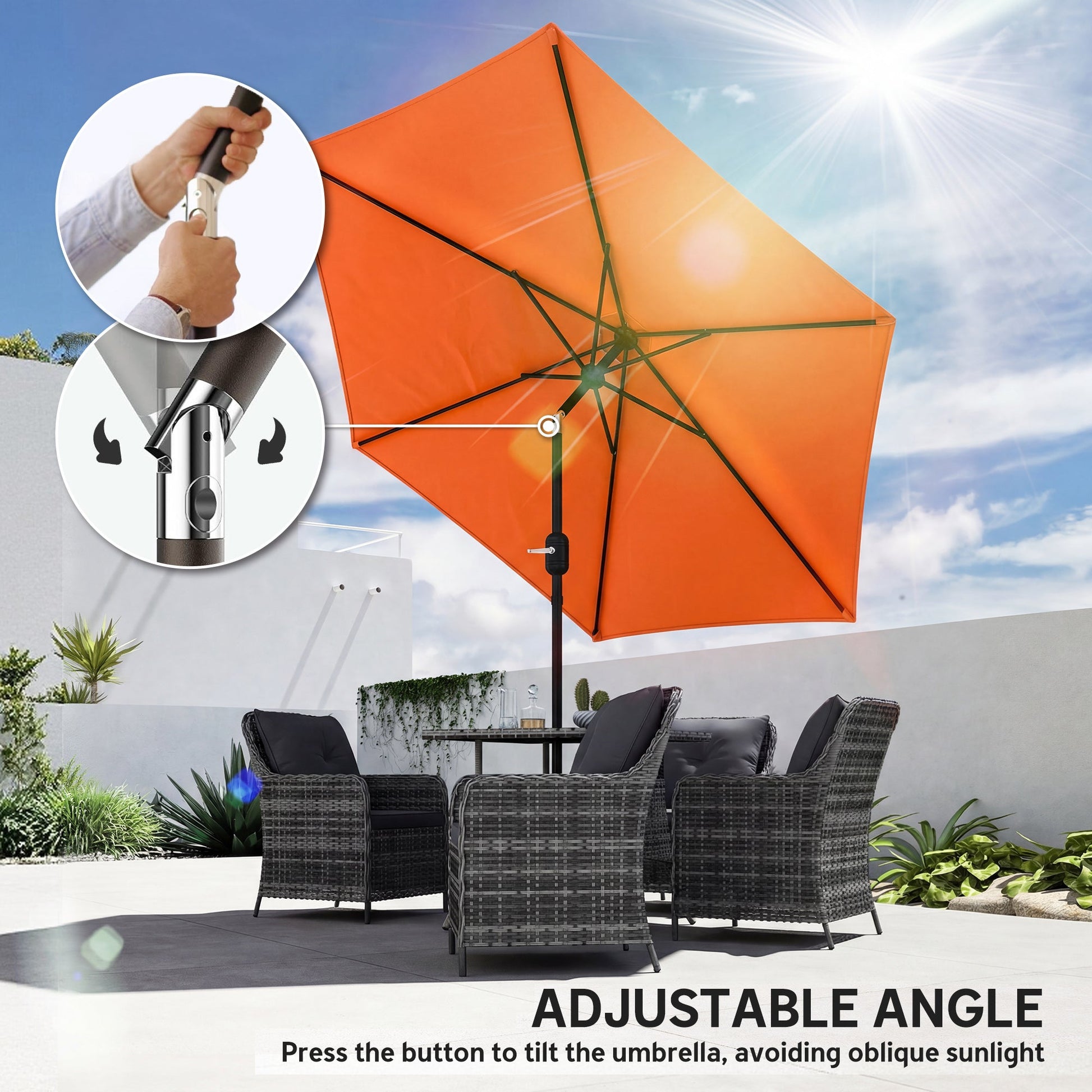 2.6 m Garden Parasol Umbrella with Aluminium Pole, Outdoor Table Market Patio Umbrella Sun Shade with Tilt and Crank, Vent, Orange