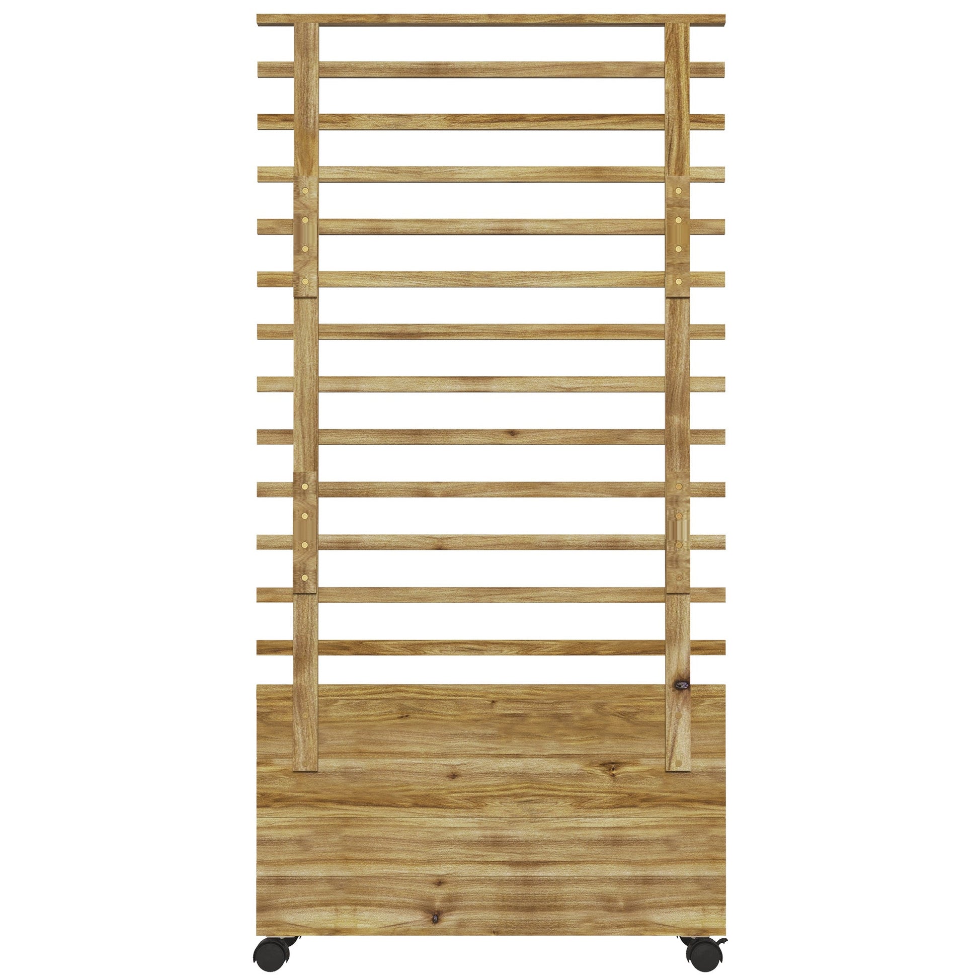 Outdoor Wooden Planters with Trellis Free Standing Flower Raised Beds for Garden with 4 Wheels for Climbing Plants, 76 x 30 x 155cm, Natural