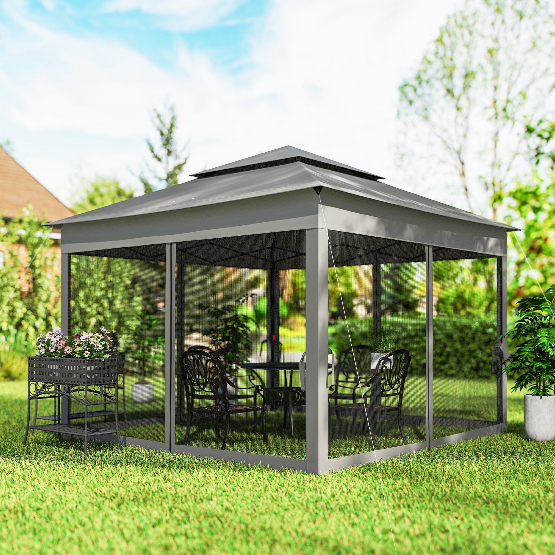 3 x 3(m) Pop Up Gazebo, Double-roof Garden Tent with Netting and Carry Bag, Party Event Shelter for Outdoor Patio, Dark Grey