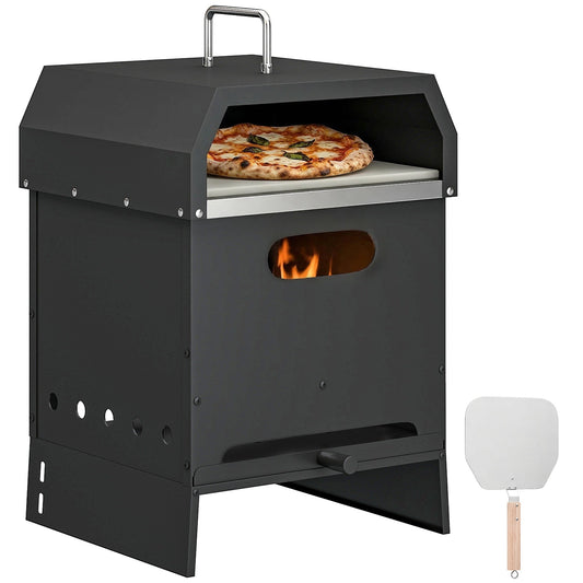 3 in 1 Outdoor Pizza Oven, Portable Wood Fired Pizza Maker with Handles, Stone and Peel, Charcoal BBQ Grill for Garden, Party, Camping, Picnic