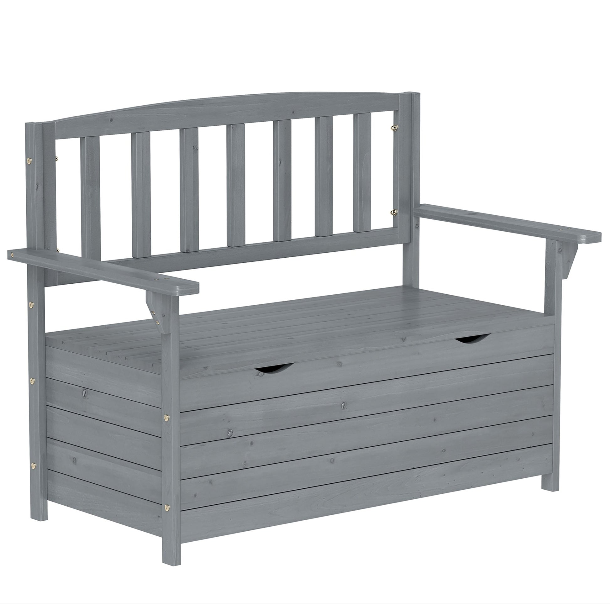 Outdoor 2 Seater Garden Bench, Wooden Bench with Storage, Garden Storage Bench with Backrest, Arm Rests for Outdoor Patio Porch, 112 x 84 x 58 cm, Dark Grey