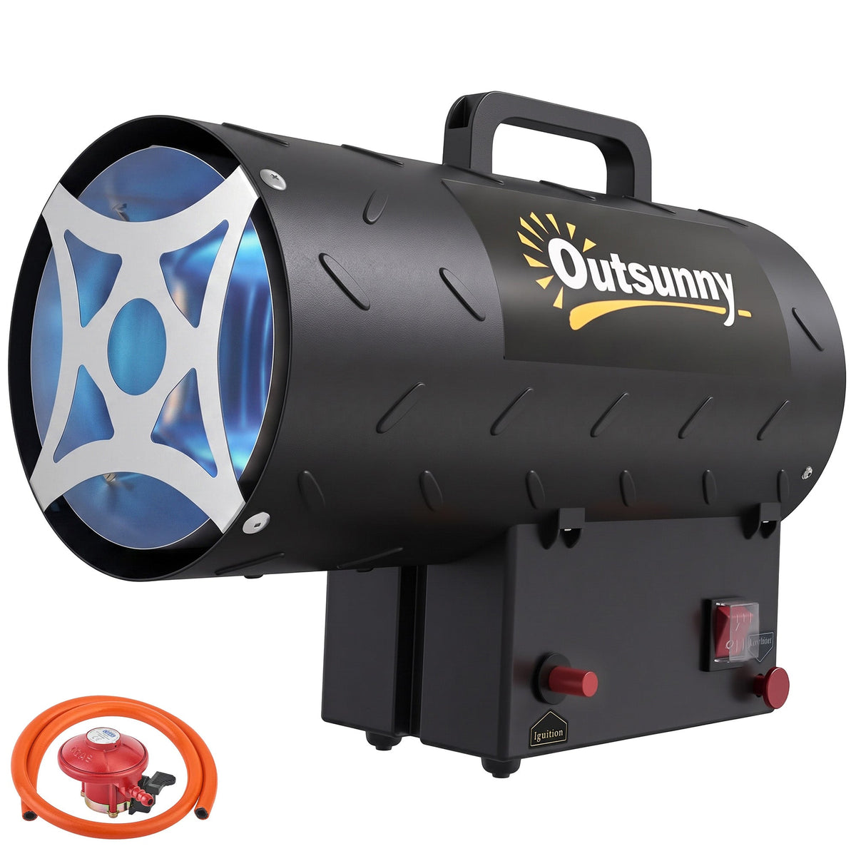 15 kW/51000 BTU Industrial Propane Space Heater, Portable Forced Air Gas Fan Outdoor Patio Heater with Piezo Ignition, Overheat Protection, IPX4, Hot Air Blower for Workshop, Garage, Black