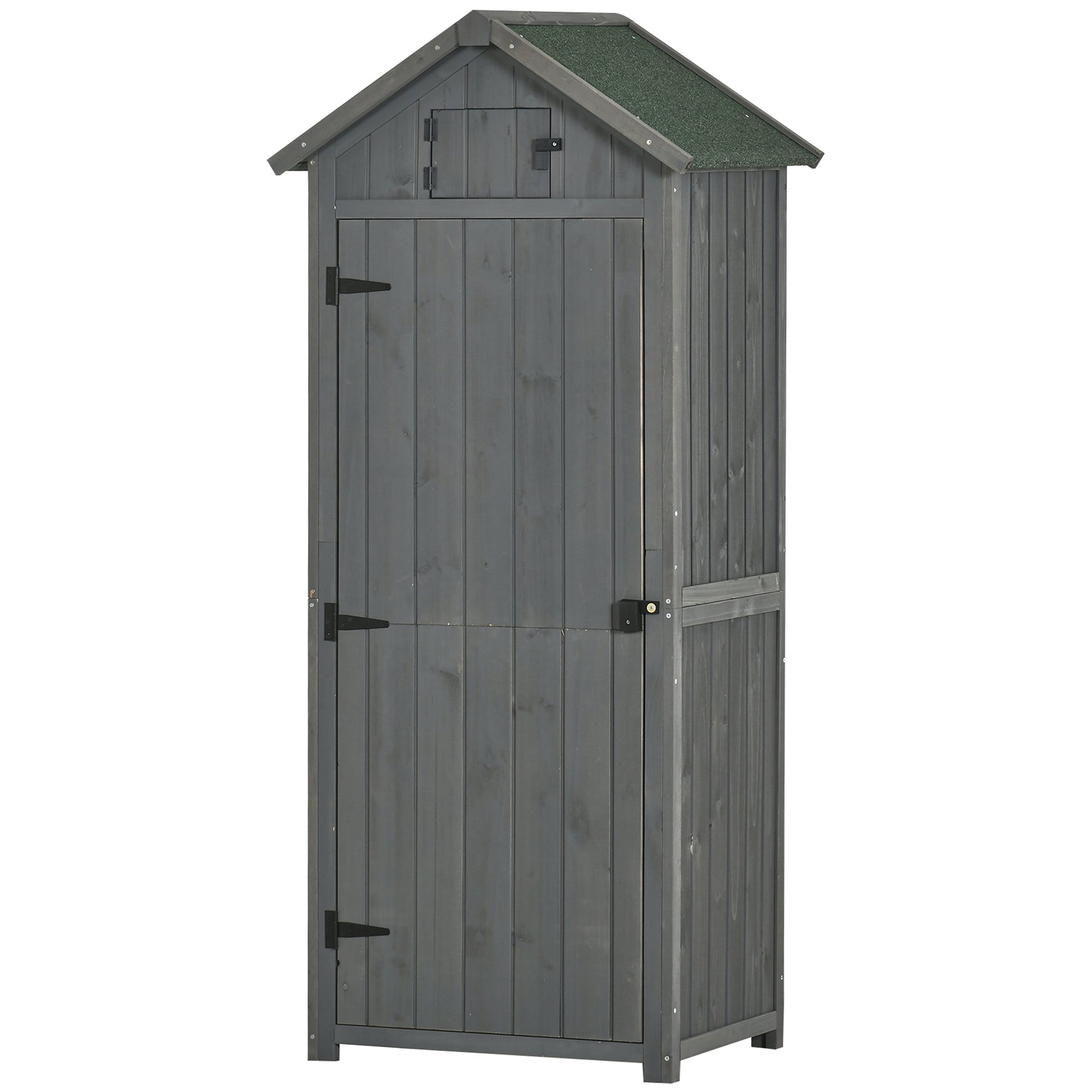 Wooden Garden Shed, Utility Outdoor Small Shed with Lockable Double Doors, Shelves and Roof Hatch, Grey