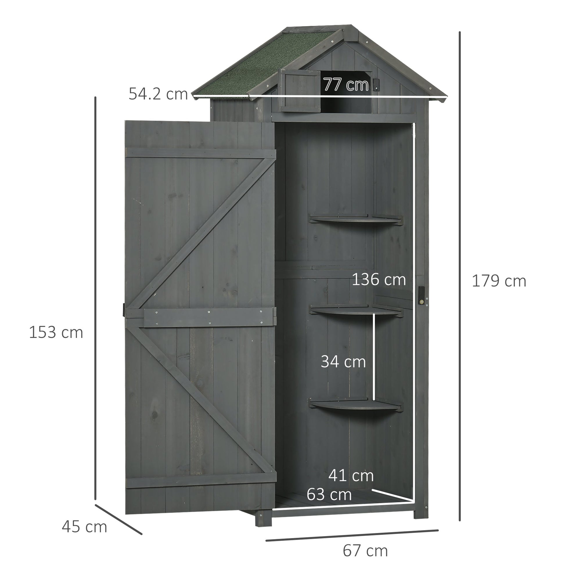 Wooden Garden Shed, Utility Outdoor Small Shed with Lockable Double Doors, Shelves and Roof Hatch, Grey