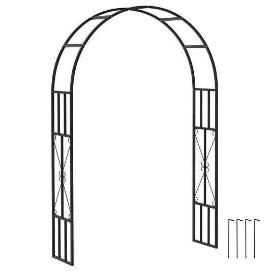 Steel Garden Arch, 2.2m High x 1.5m Wide Metal Garden Trellis for Climbing Plants Roses Wisteria Vines, Outdoor Wedding Arch for Bridal Party Ceremony Decoration, Black