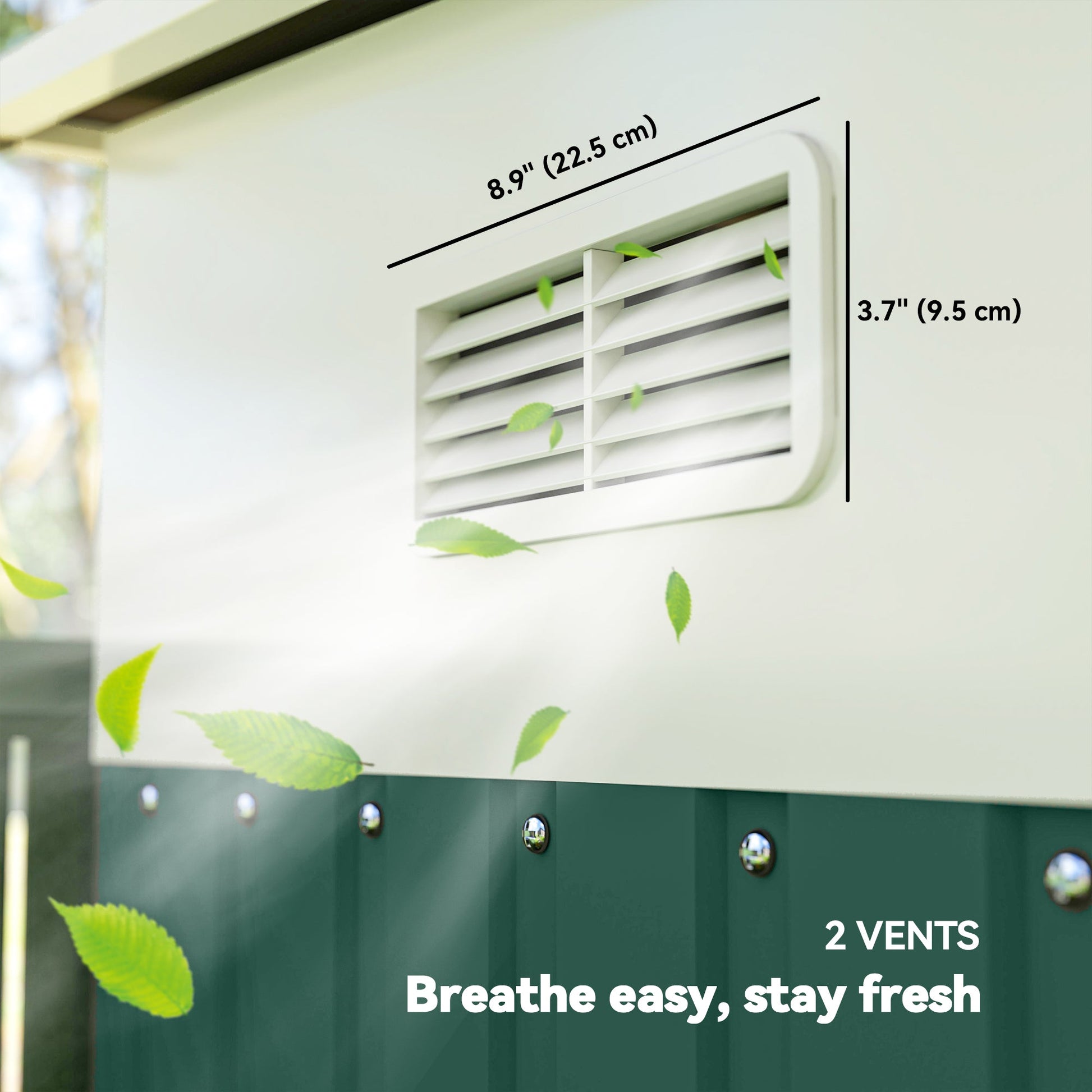 11.3 x 9.2ft Lean to Metal Garden Shed, Outdoor Galvanised Tool Storage House with Double Sliding Doors and 2 Air Vents, Green