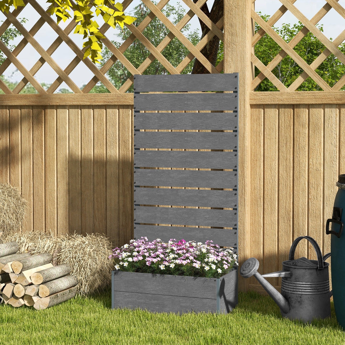 Garden Planter with Trellis for Climbing Plants, Vines, Flowers, Freestanding Raised Bed for Garden, Outdoor, Patio, Planter Box with Drainage Gap, 72x38x150cm, Dark Grey