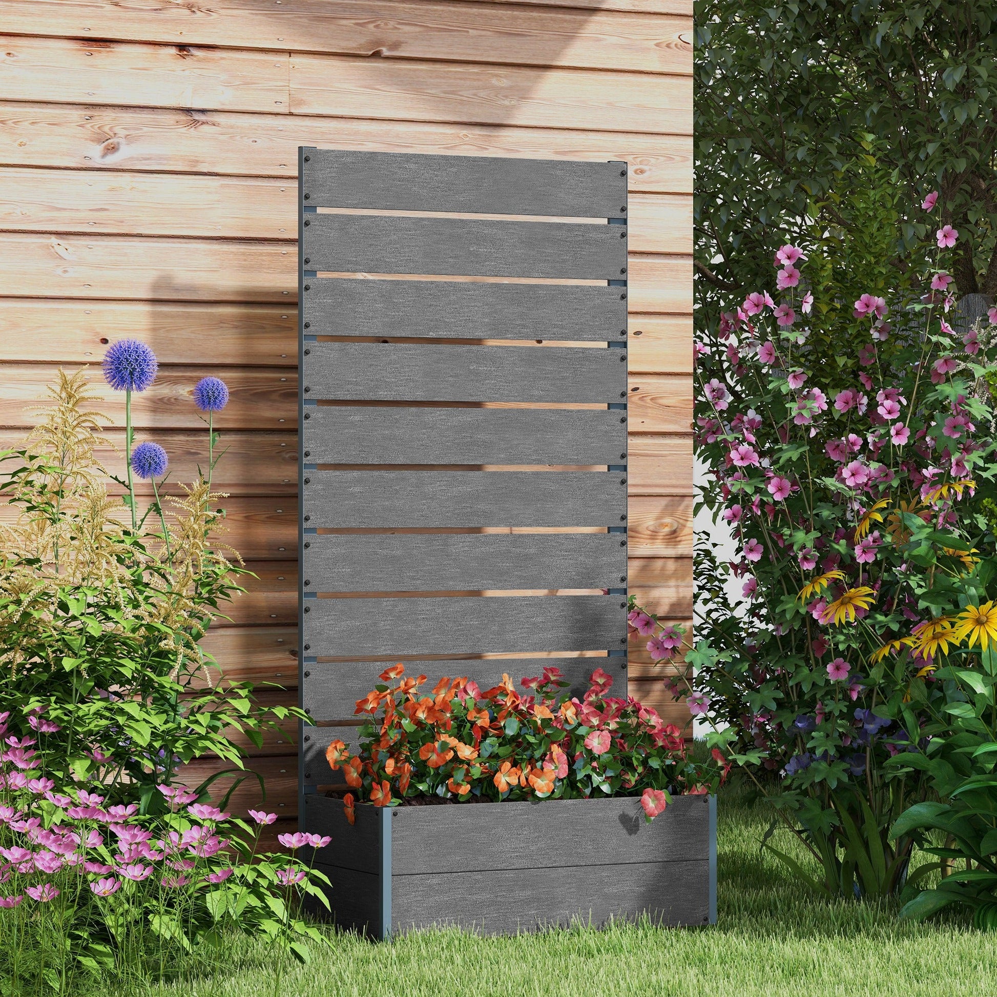 Garden Planter with Trellis for Climbing Plants, Vines, Flowers, Freestanding Raised Bed for Garden, Outdoor, Patio, Planter Box with Drainage Gap, 72x38x150cm, Dark Grey