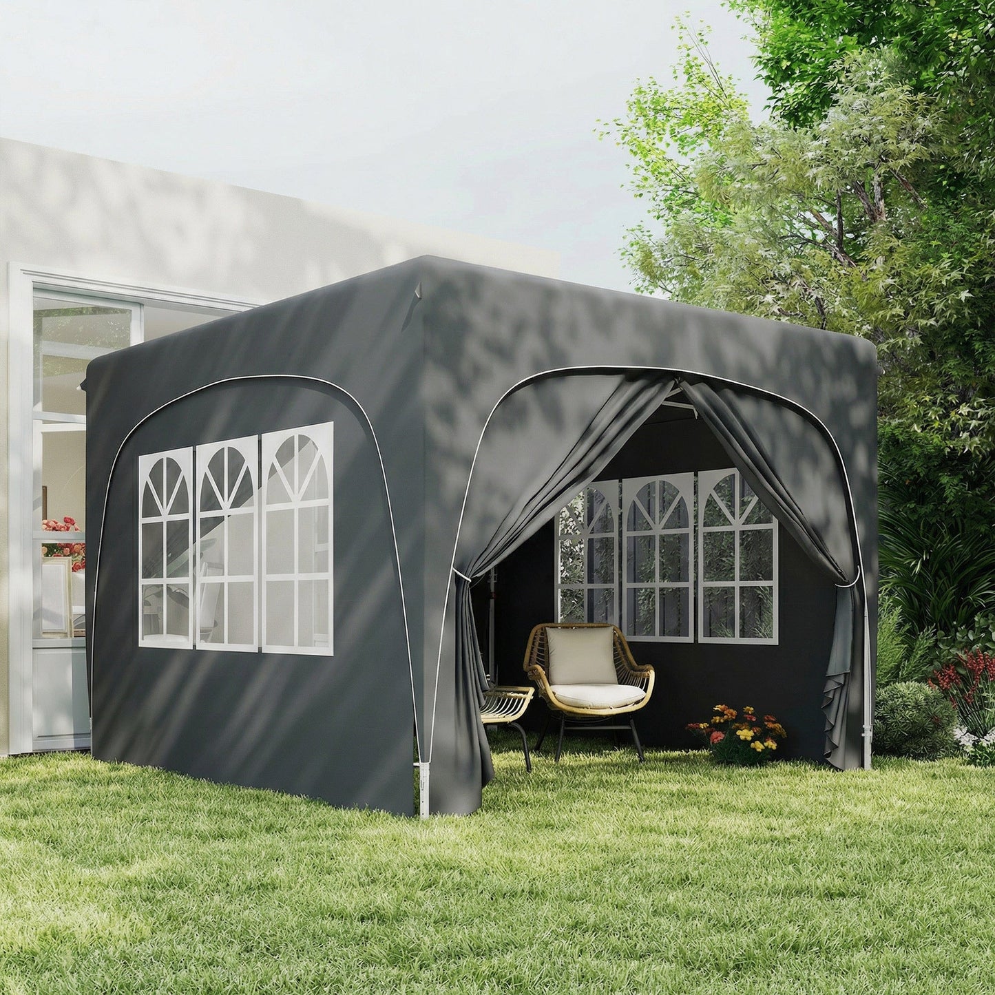 3 x 3(m) Pop Up Gazebo with Sides and Carry Bag, UPF50+, Height Adjustable Party Tent Instant Event Shelter for Garden, Outdoor, Patio, Dark Grey