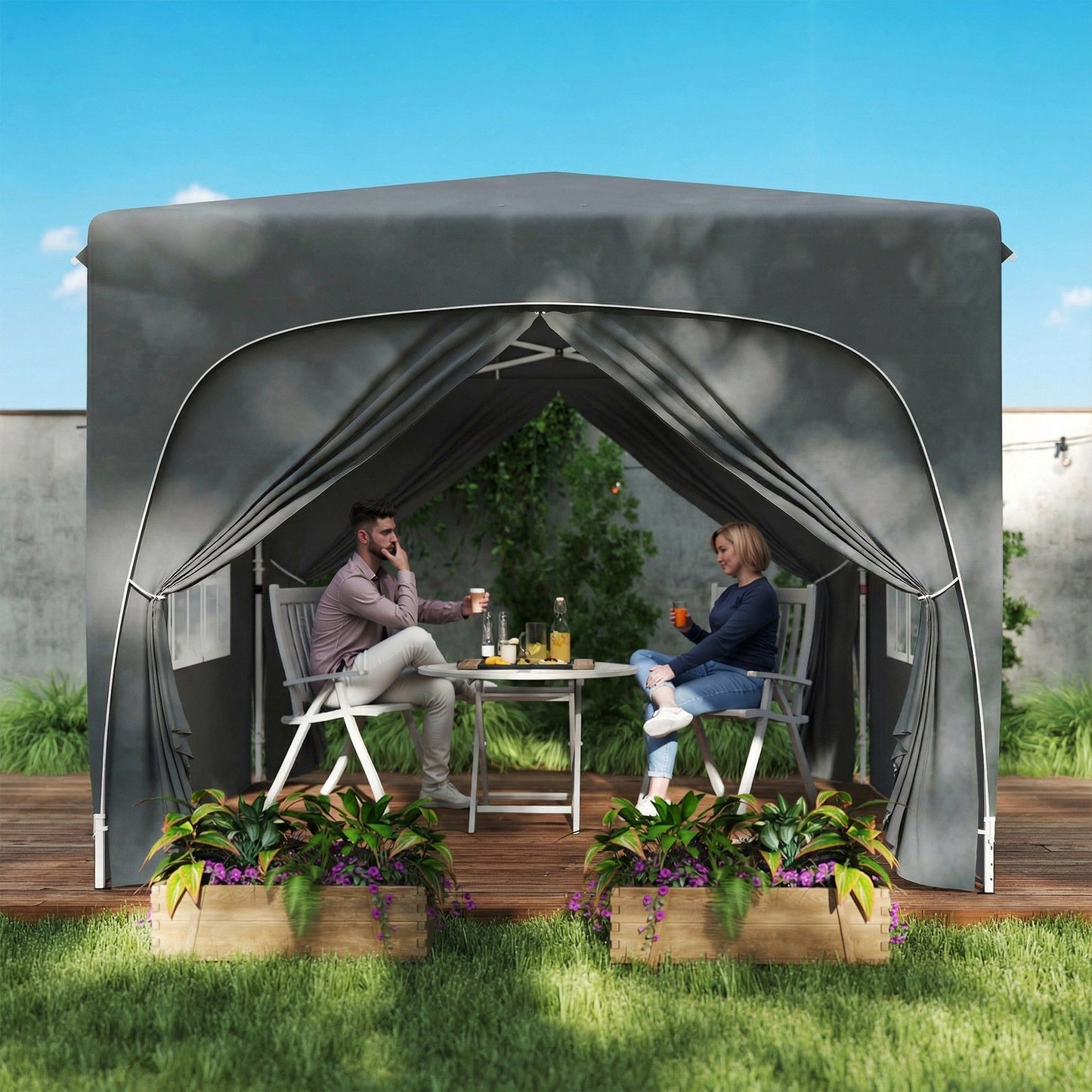 3 x 3(m) Pop Up Gazebo with Sides and Carry Bag, UPF50+, Height Adjustable Party Tent Instant Event Shelter for Garden, Outdoor, Patio, Dark Grey