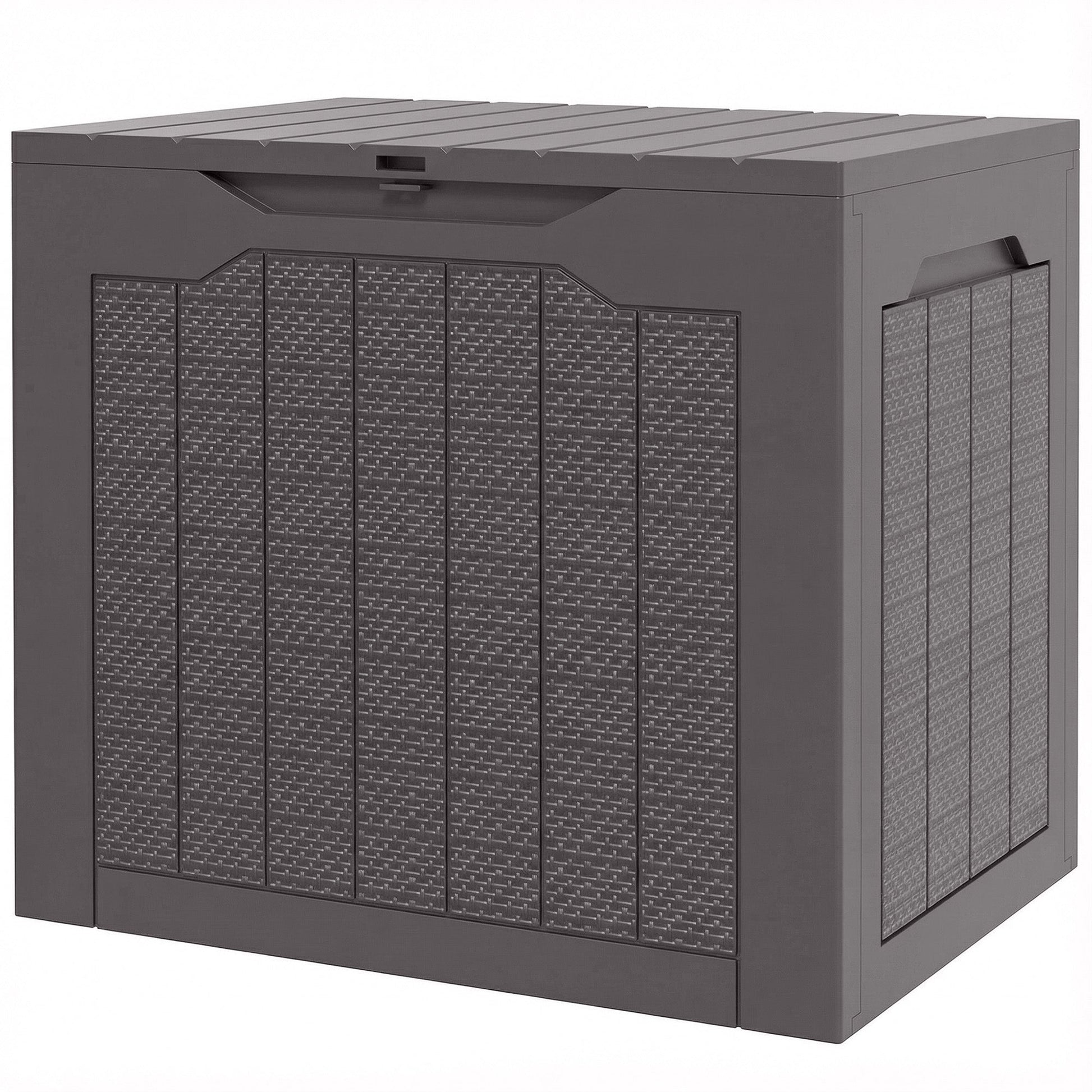 93L Plastic Garden Storage Box, Outdoor Storage Box with Handles, Waterproof Outdoor Storage Container for Garden Tools and Accessories, Brown