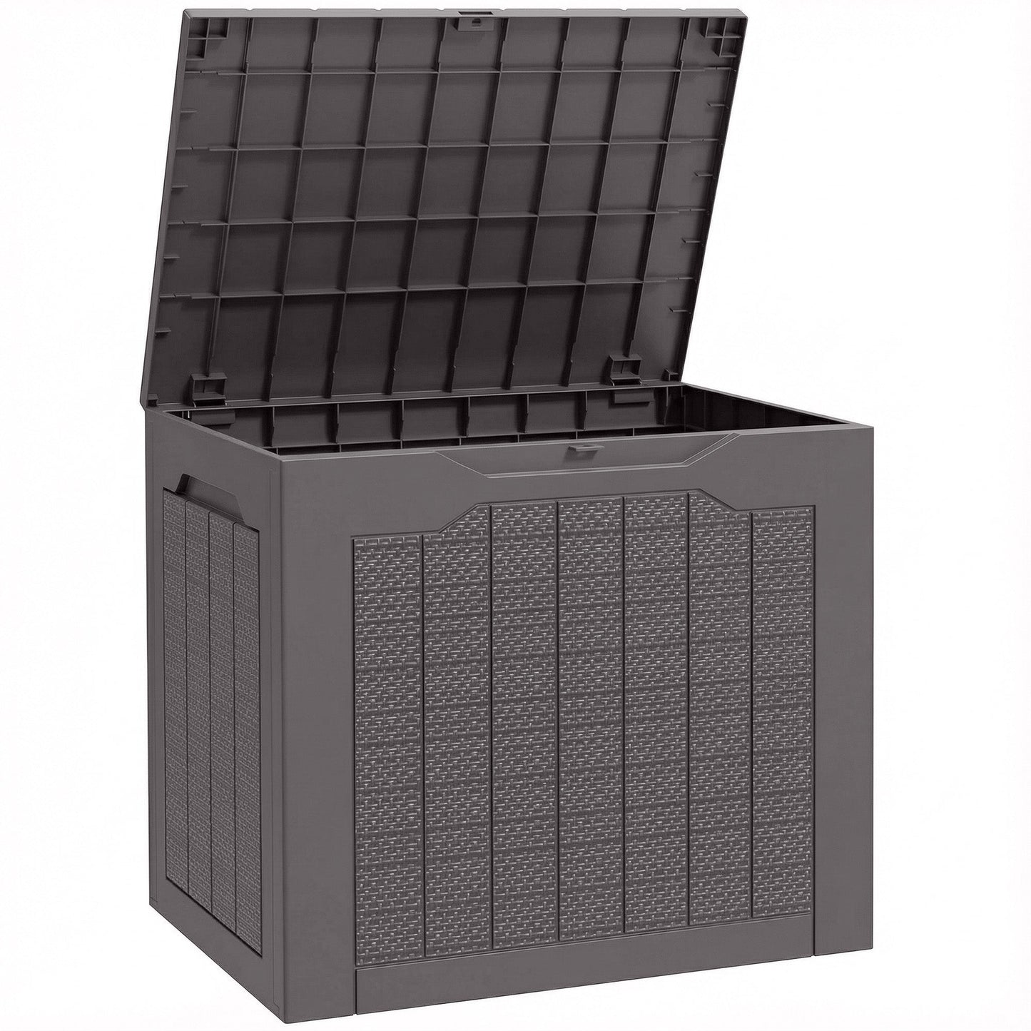 93L Plastic Garden Storage Box, Outdoor Storage Box with Handles, Waterproof Outdoor Storage Container for Garden Tools and Accessories, Brown