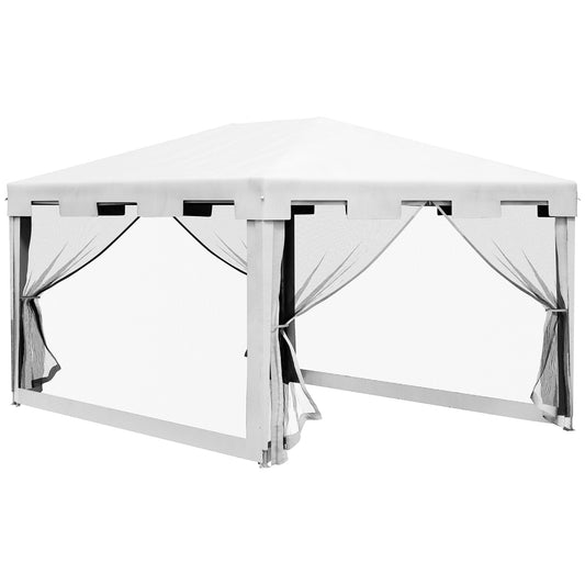 4 m x 3 m Gazebo Party Tent Outdoor Canopy Garden Sun Shade with Mesh Sidewalls, White