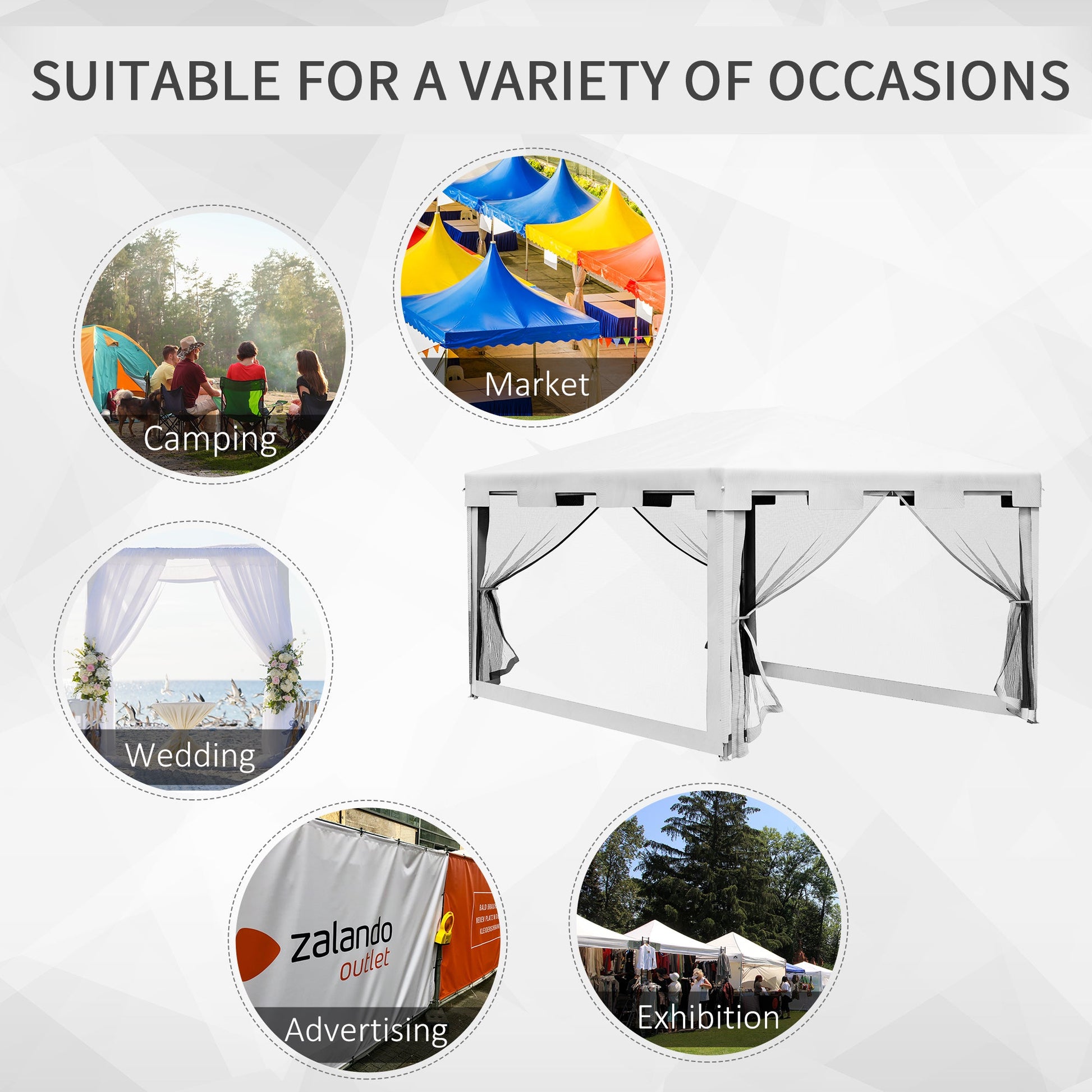 4 m x 3 m Gazebo Party Tent Outdoor Canopy Garden Sun Shade with Mesh Sidewalls, White